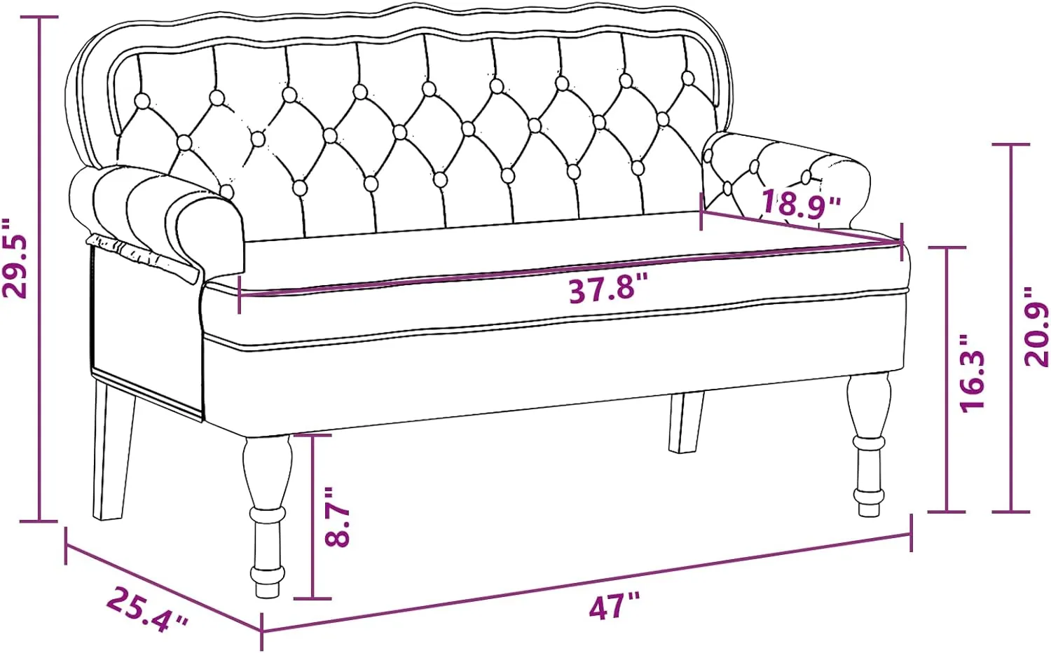 vidaXL 47" W Small Loveseat, Velvet Chesterfield Sofa with Button Tufting & Rolled Armrests for Small Spaces, 2 Seater Couch for Living Room & Bedroom, Dark Gray