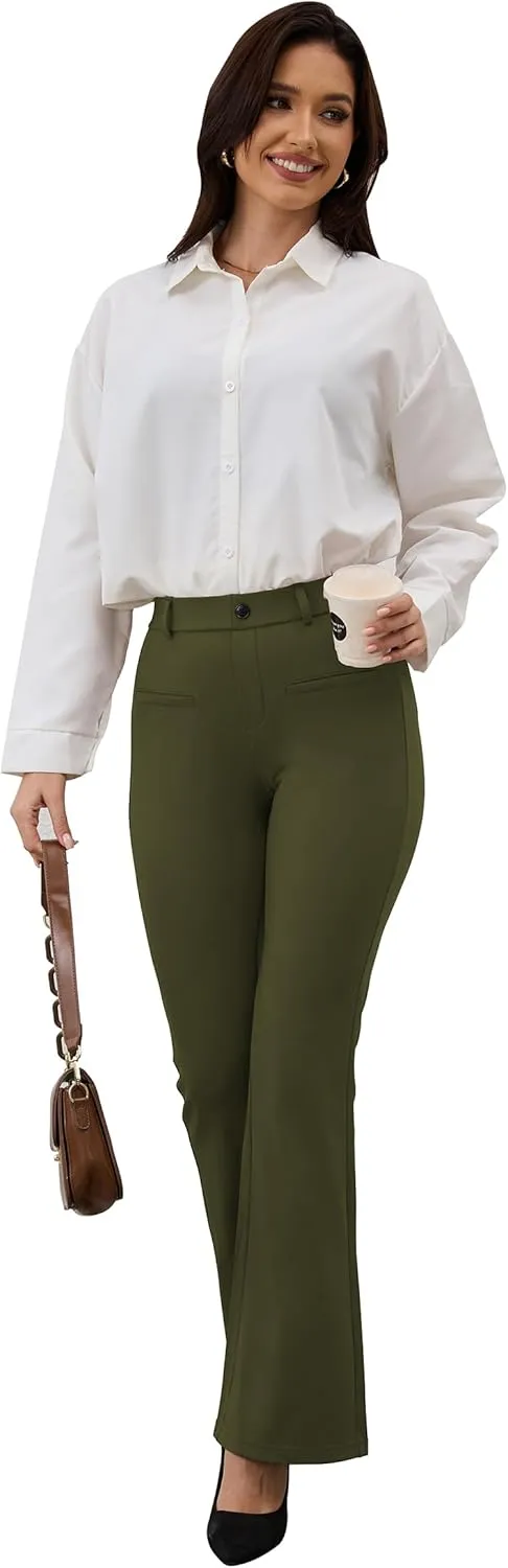 VIMPEP Fleece Lined Dress Pants for Women High Rise Flare Soft Feeling Pull On Work Yoga Pants for Cold Weather 1102