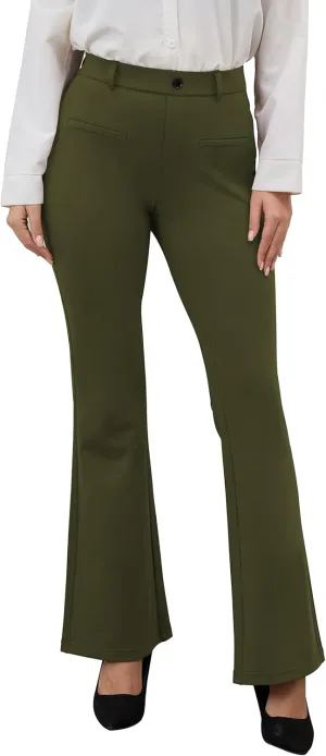 VIMPEP Fleece Lined Dress Pants for Women High Rise Flare Soft Feeling Pull On Work Yoga Pants for Cold Weather 1102