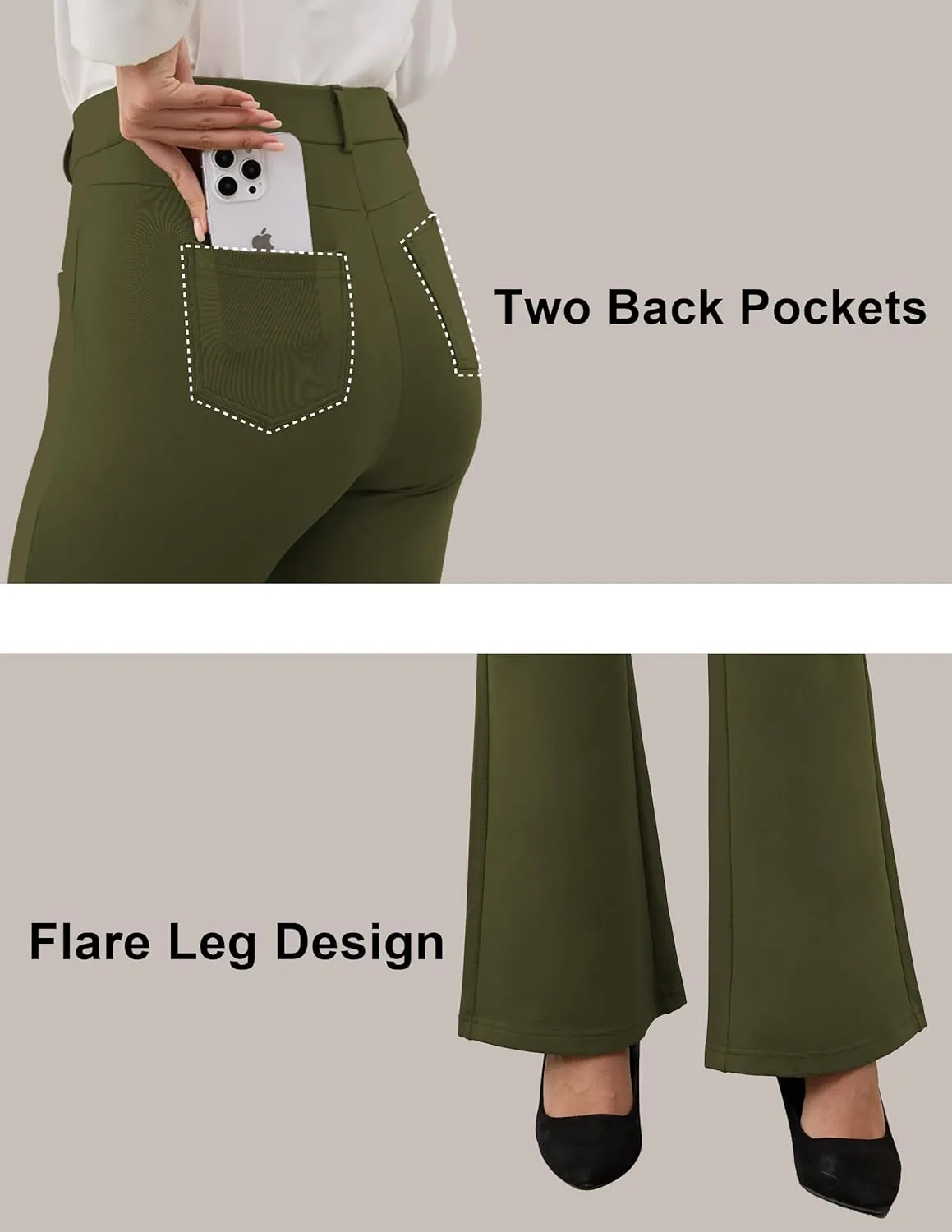 VIMPEP Fleece Lined Dress Pants for Women High Rise Flare Soft Feeling Pull On Work Yoga Pants for Cold Weather 1102