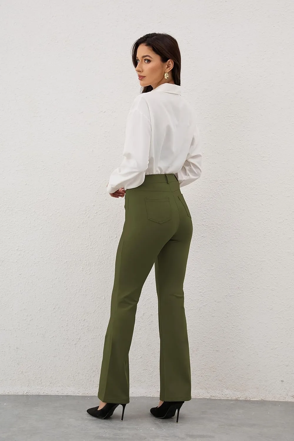 VIMPEP Fleece Lined Dress Pants for Women High Rise Flare Soft Feeling Pull On Work Yoga Pants for Cold Weather 1102