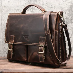 Vintage Brown Leather Men Business Briefcase