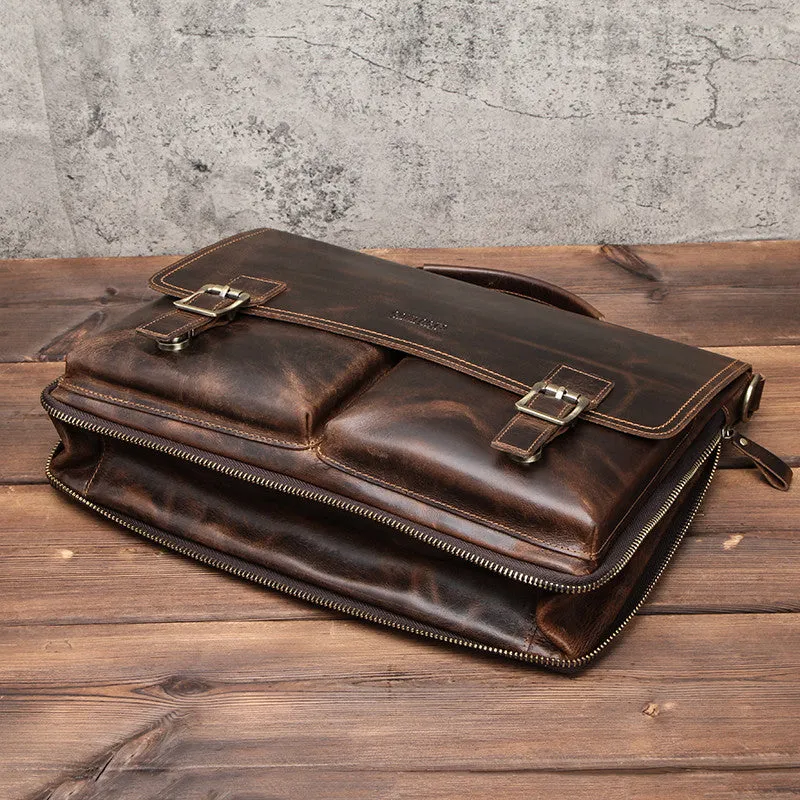 Vintage Brown Leather Men Business Briefcase