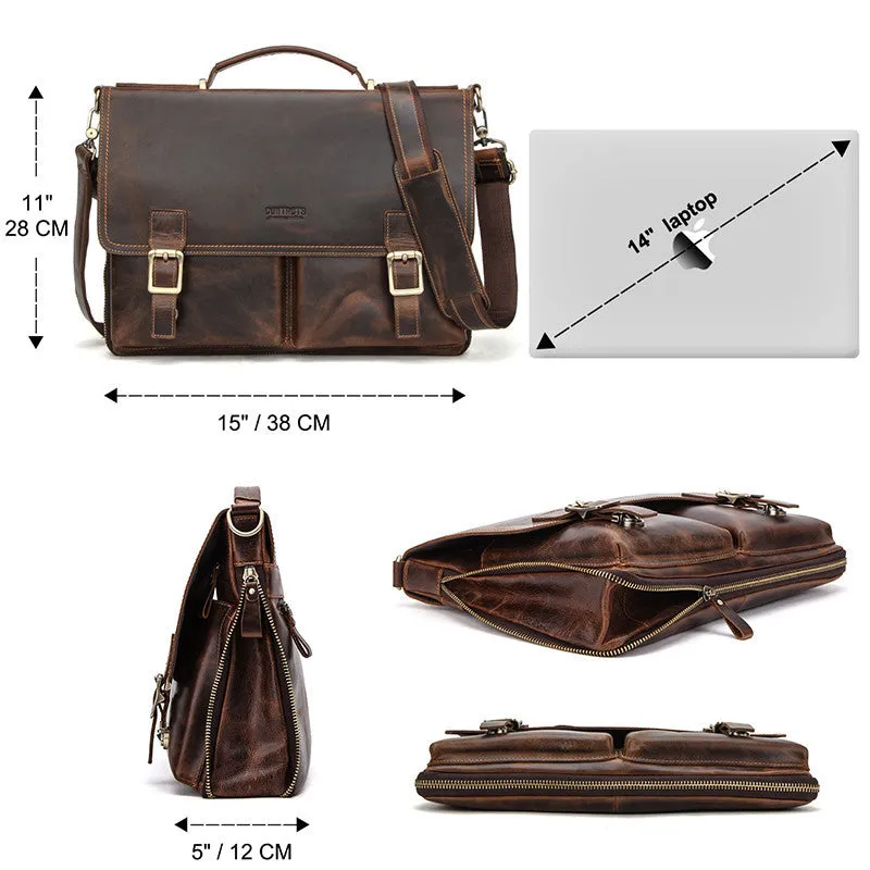 Vintage Brown Leather Men Business Briefcase