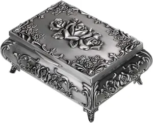Vintage Metal Jewelry Box Trinket Jewelry Storage for Rings Earrings Jewerly Storage Box (Color : D, Size : L)