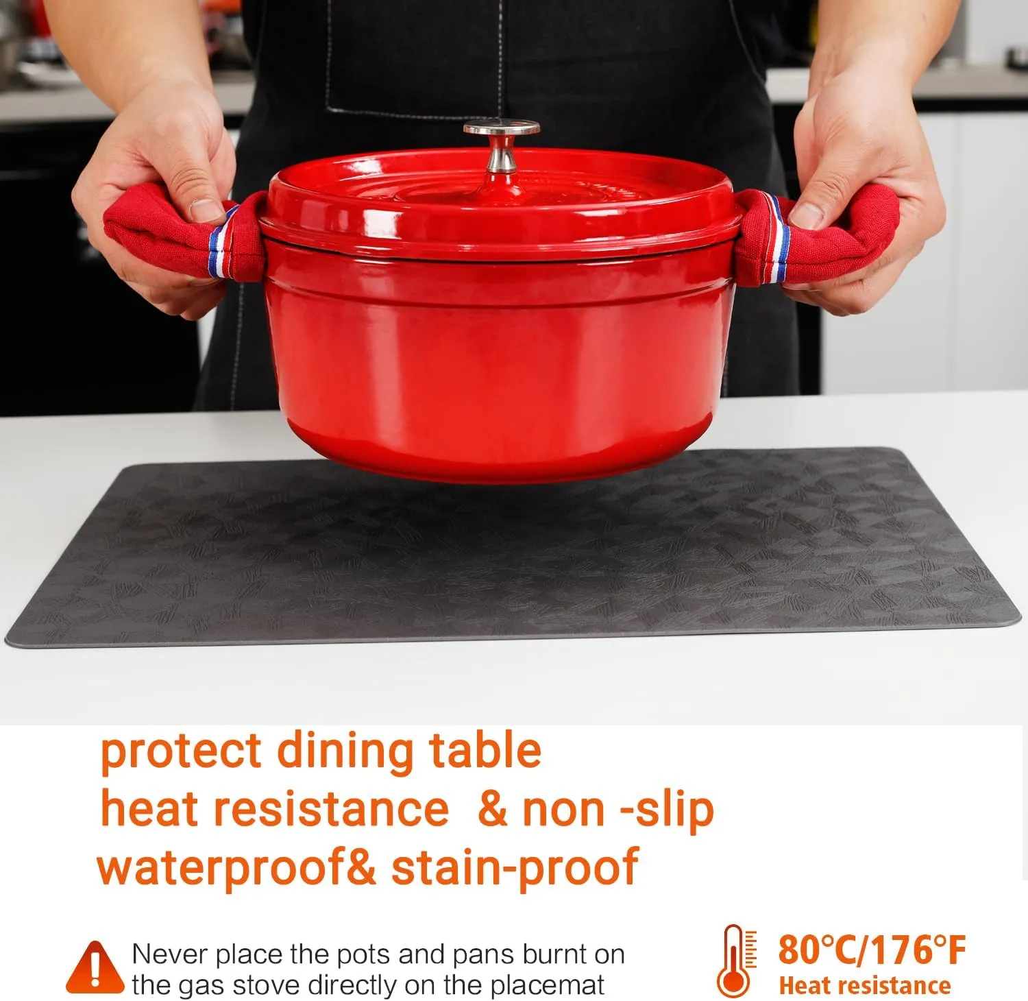 Vinyl Placemats Set of 4 100% Waterproof Oilproof PU Place Mats Heat Resistant Reversible Wipeable Faux Leather Table Mats for Dining Indoor/Outdoor and Kitchen(4, Gray)