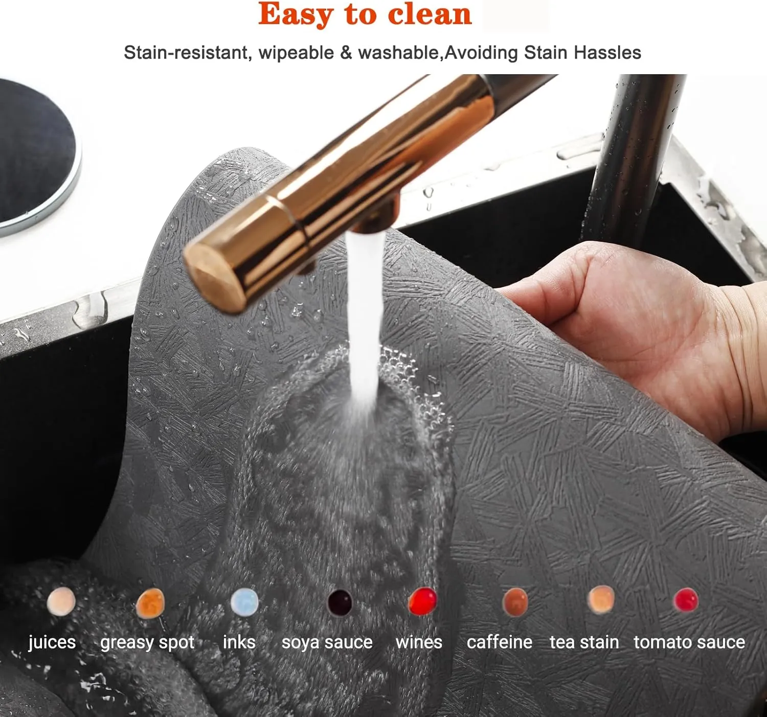Vinyl Placemats Set of 4 100% Waterproof Oilproof PU Place Mats Heat Resistant Reversible Wipeable Faux Leather Table Mats for Dining Indoor/Outdoor and Kitchen(4, Gray)