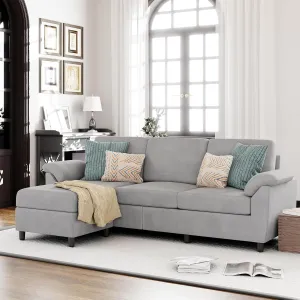 Vongrasig 79" Convertible Sectional Sofa Couch, 3 Seat L Shaped Couch with Removable Pillows Linen Fabric Small Couches Mid Century for Living Room, Apartment and Office (Light Grey)