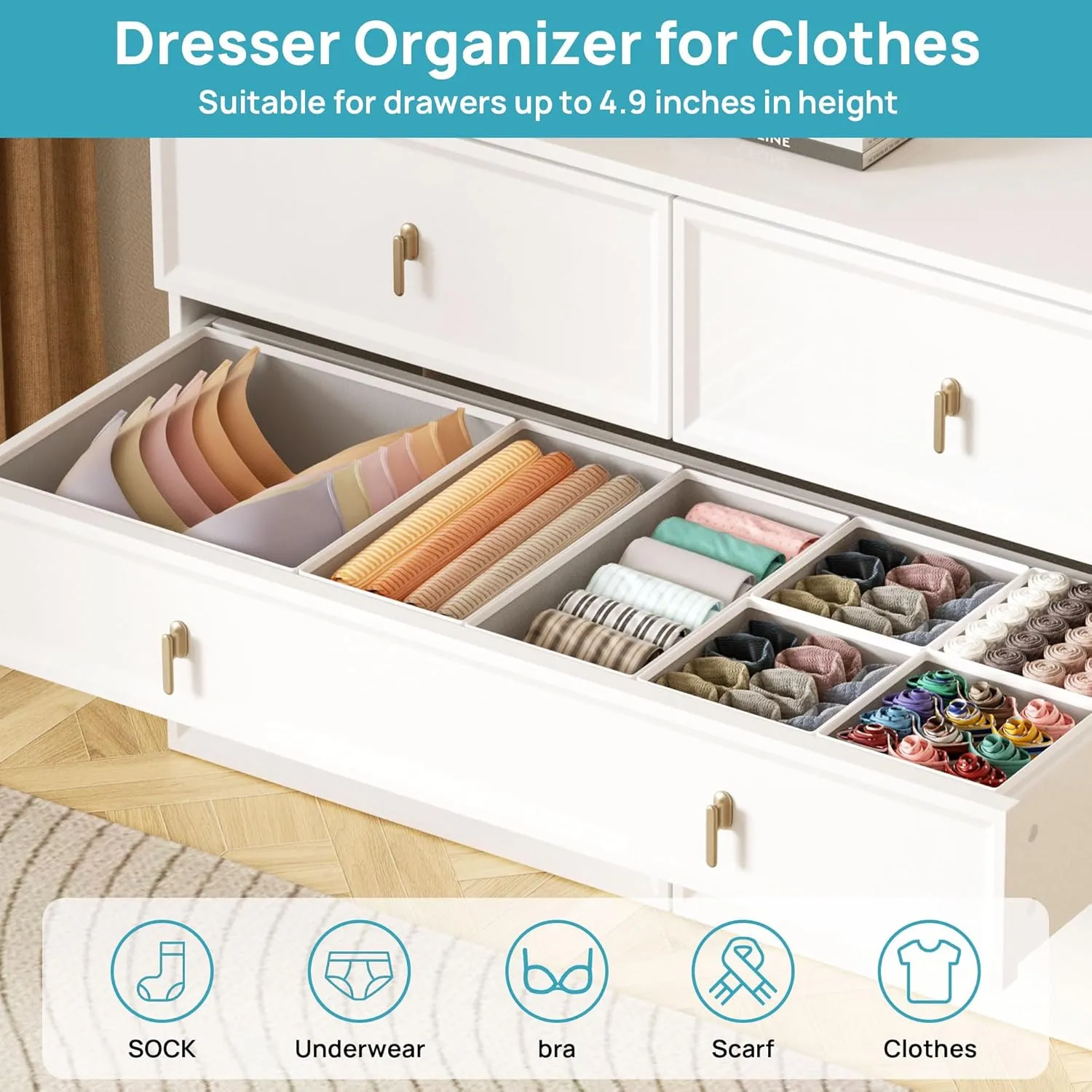 Vtopmart 12Pack Drawer Organizer Bins for Clothes, Foldable Fabric Closet Storage Organizer, Dresser Drawer Dividers for Baby Clothing, Bra, Socks, Ties, Scarf, Underwear