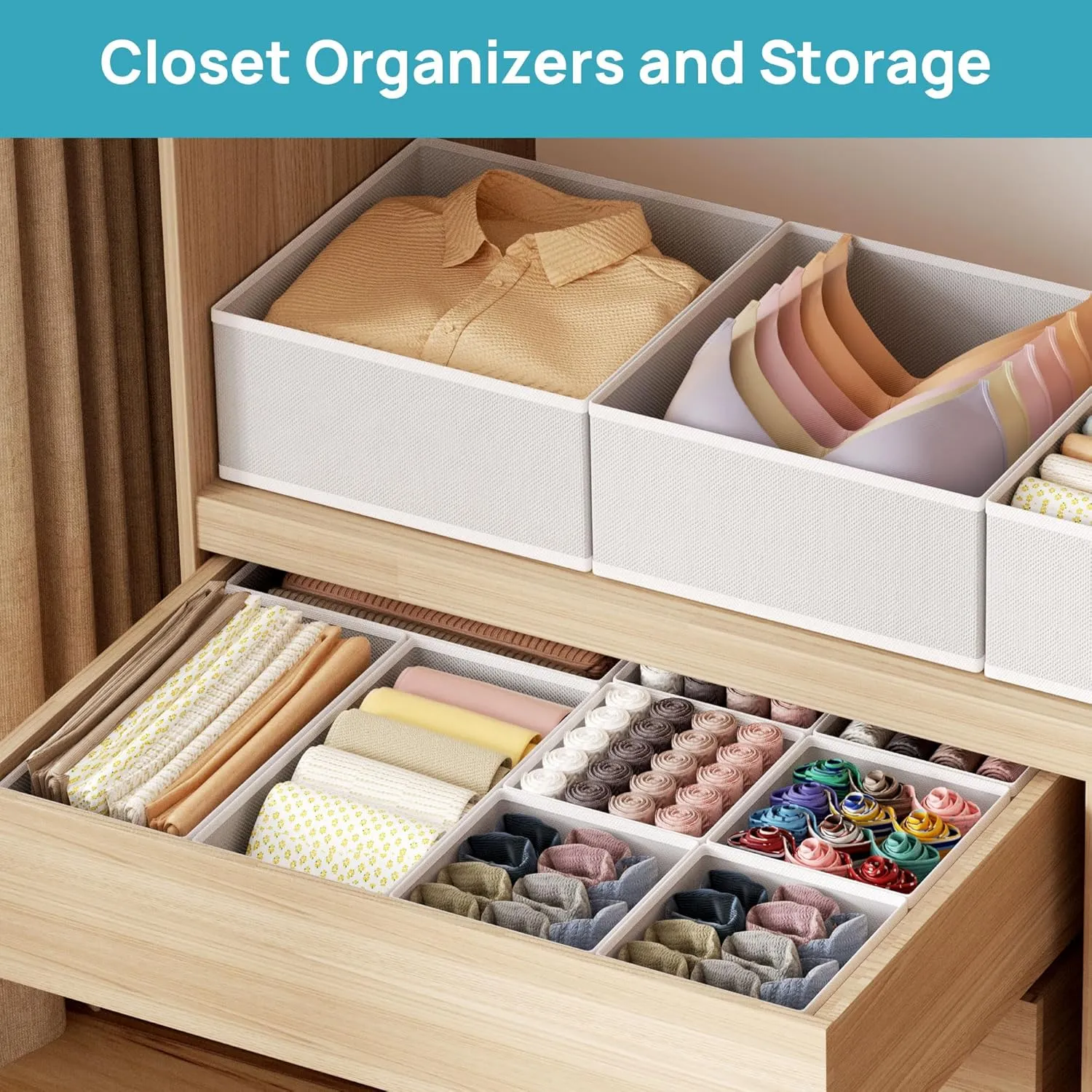 Vtopmart 12Pack Drawer Organizer Bins for Clothes, Foldable Fabric Closet Storage Organizer, Dresser Drawer Dividers for Baby Clothing, Bra, Socks, Ties, Scarf, Underwear