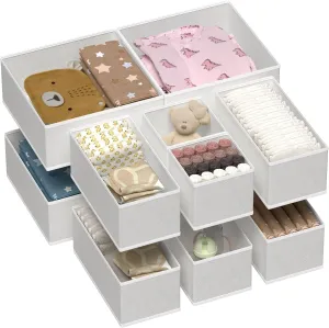 Vtopmart 12Pack Drawer Organizer Bins for Clothes, Foldable Fabric Closet Storage Organizer, Dresser Drawer Dividers for Baby Clothing, Bra, Socks, Ties, Scarf, Underwear