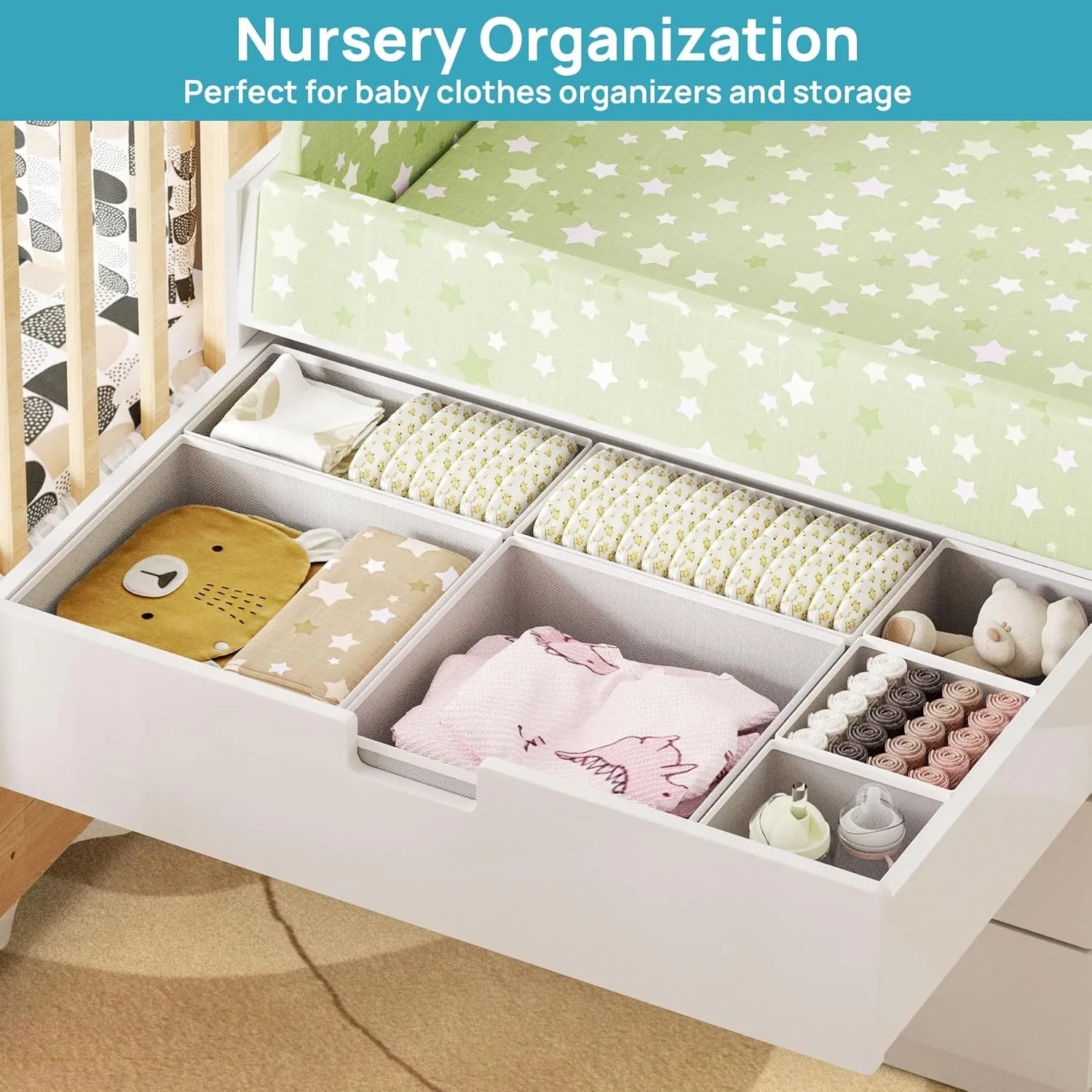 Vtopmart 12Pack Drawer Organizer Bins for Clothes, Foldable Fabric Closet Storage Organizer, Dresser Drawer Dividers for Baby Clothing, Bra, Socks, Ties, Scarf, Underwear