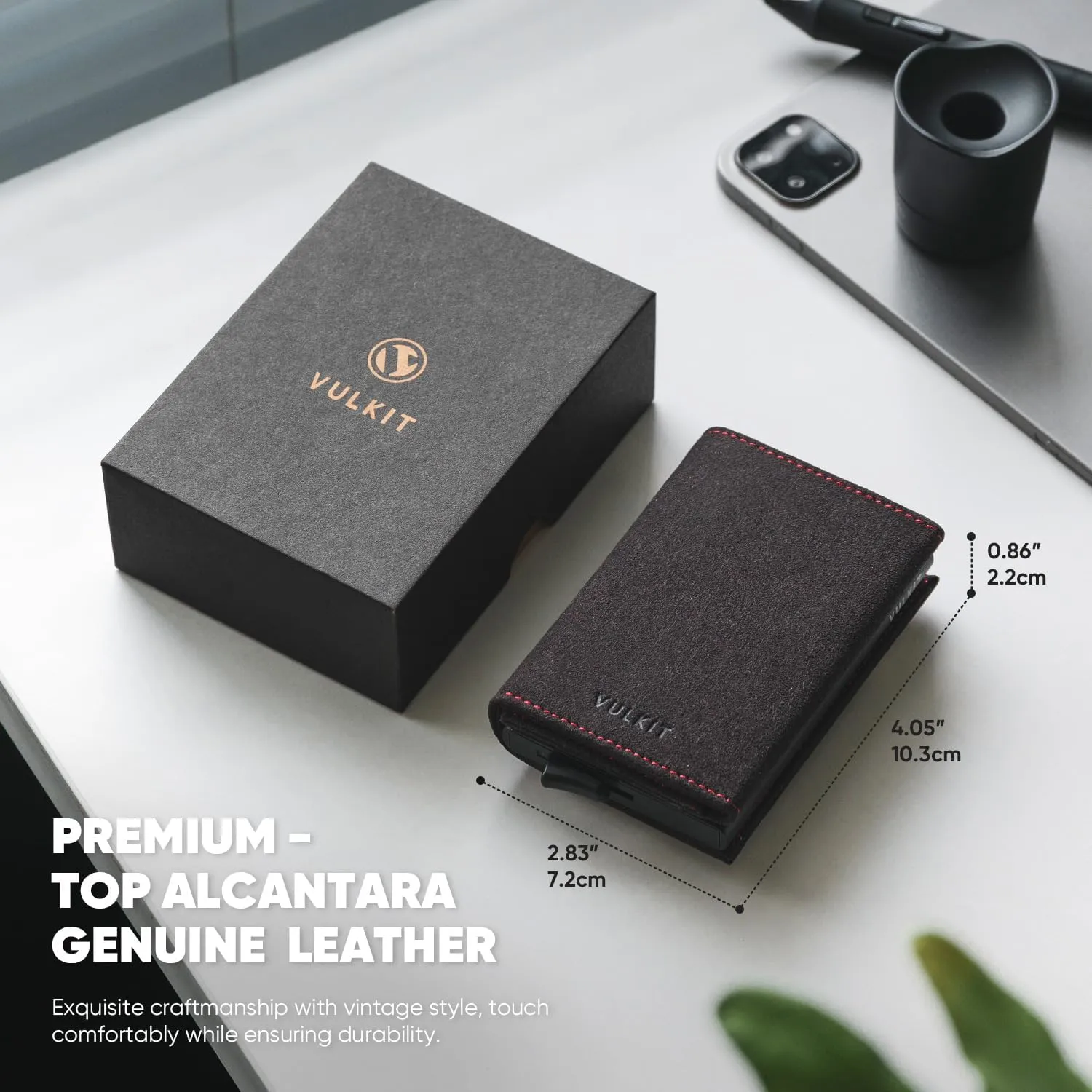 VULKIT Credit Card Holder Leather Bifold Pop up Wallet with Banknote Compartment, ID Window & Coin