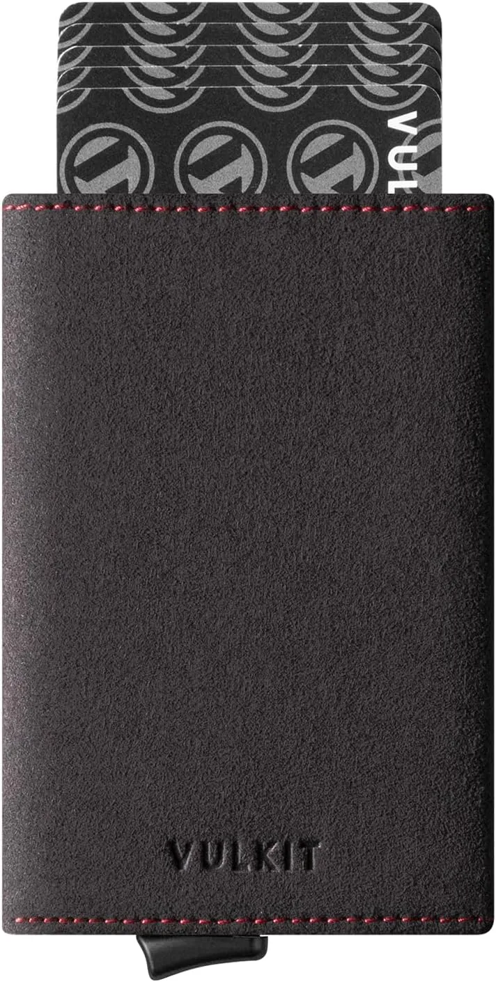 VULKIT Credit Card Holder Leather Bifold Pop up Wallet with Banknote Compartment, ID Window & Coin