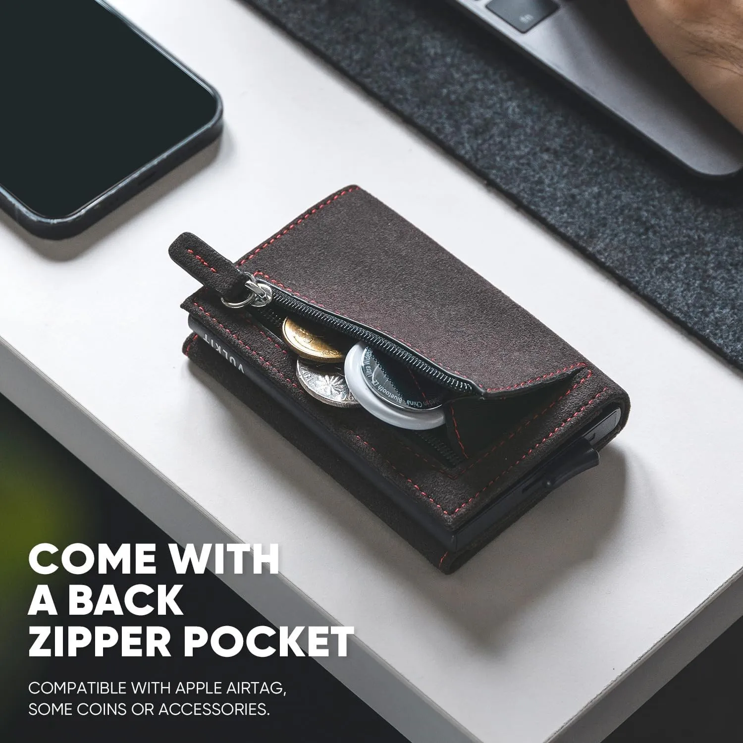 VULKIT Credit Card Holder Leather Bifold Pop up Wallet with Banknote Compartment, ID Window & Coin