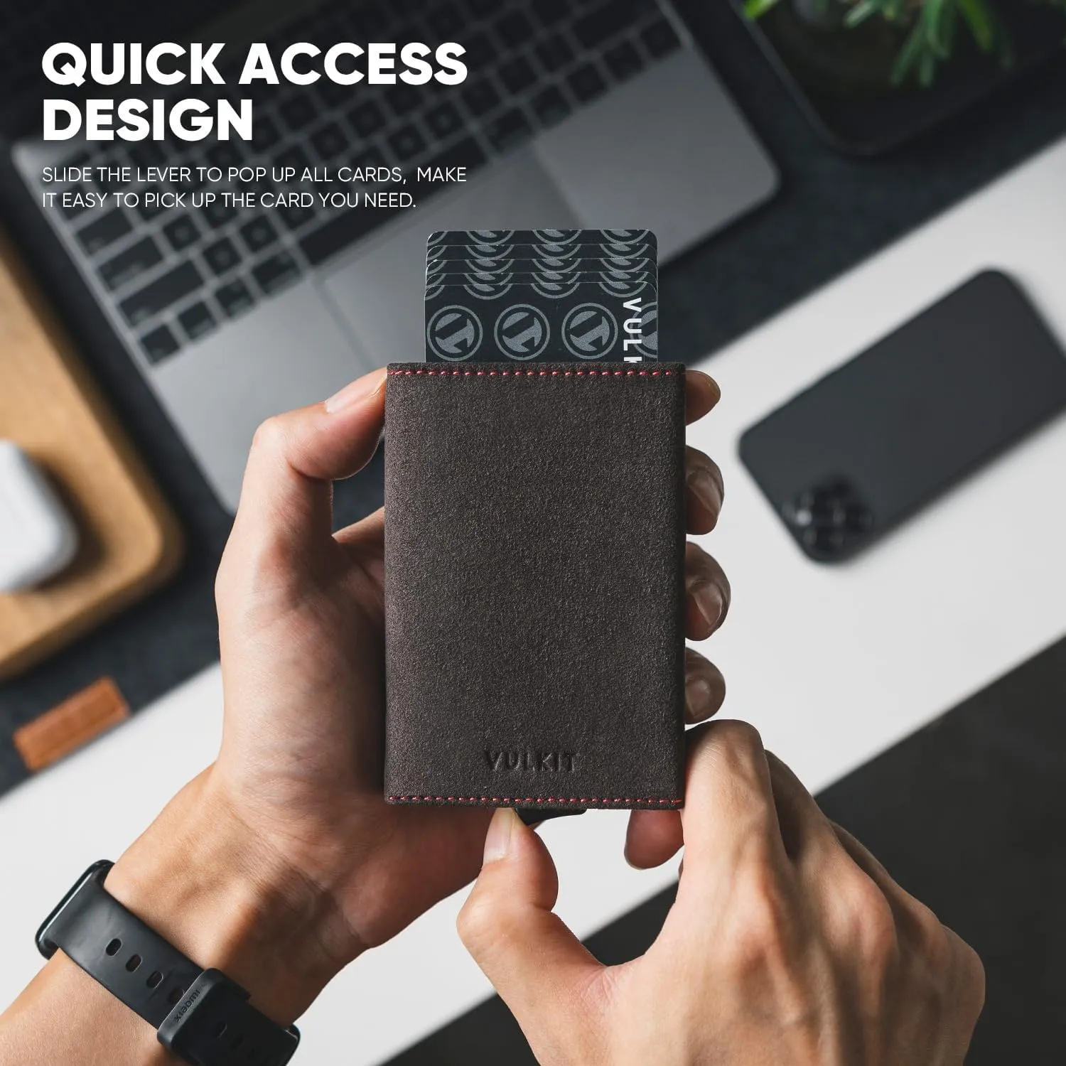 VULKIT Credit Card Holder Leather Bifold Pop up Wallet with Banknote Compartment, ID Window & Coin