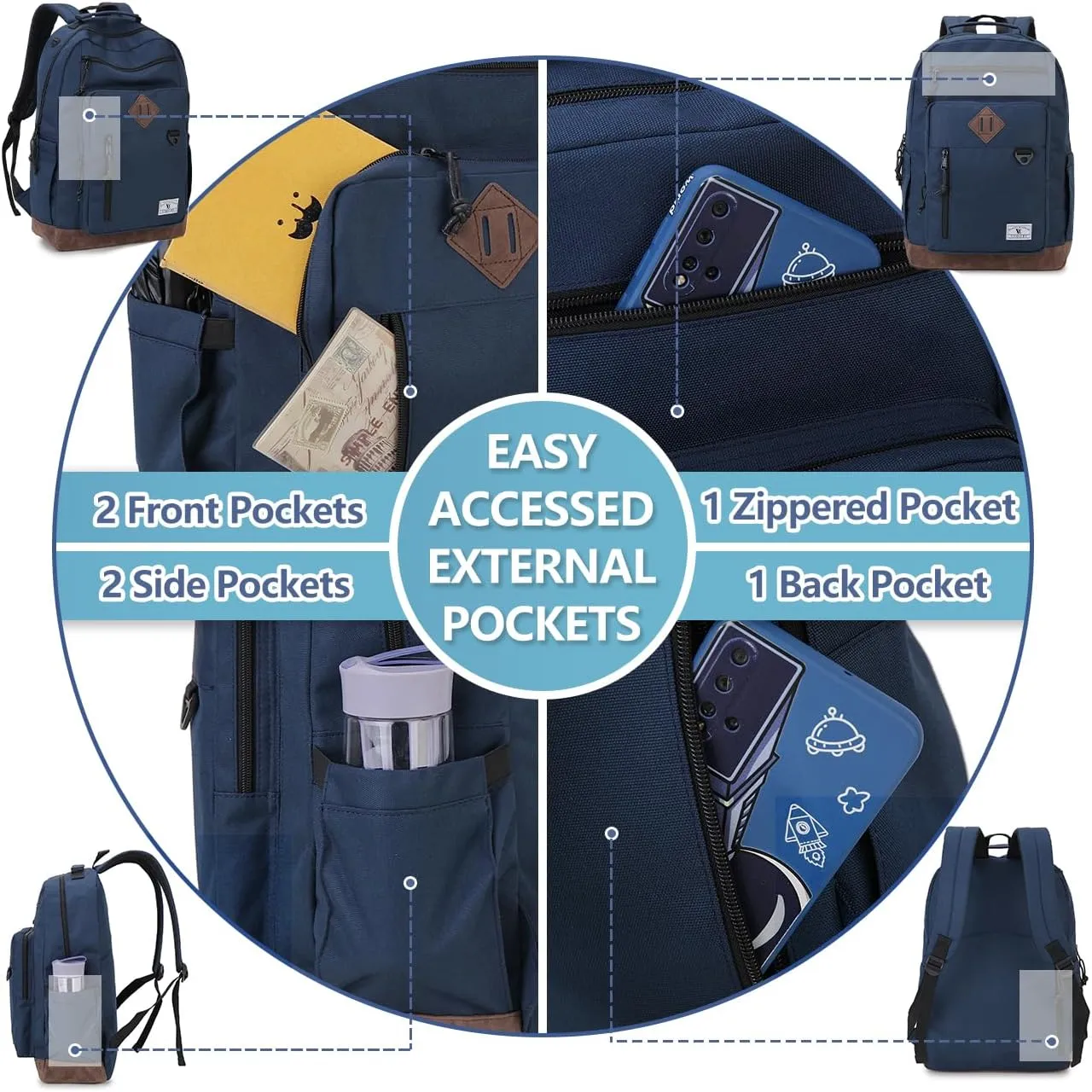 VX VONXURY Backpack for Men Women,Large 17 Inch Bookbag with Mulitiple Pockets,Classical Water Resistant Travel Backpack