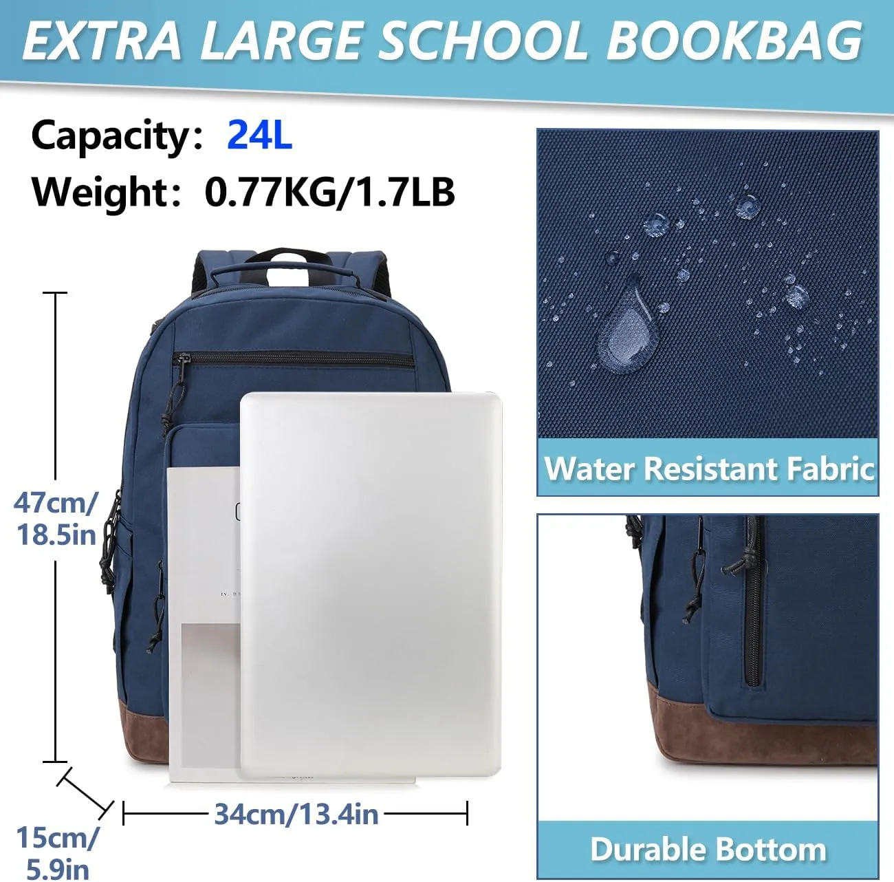 VX VONXURY Backpack for Men Women,Large 17 Inch Bookbag with Mulitiple Pockets,Classical Water Resistant Travel Backpack