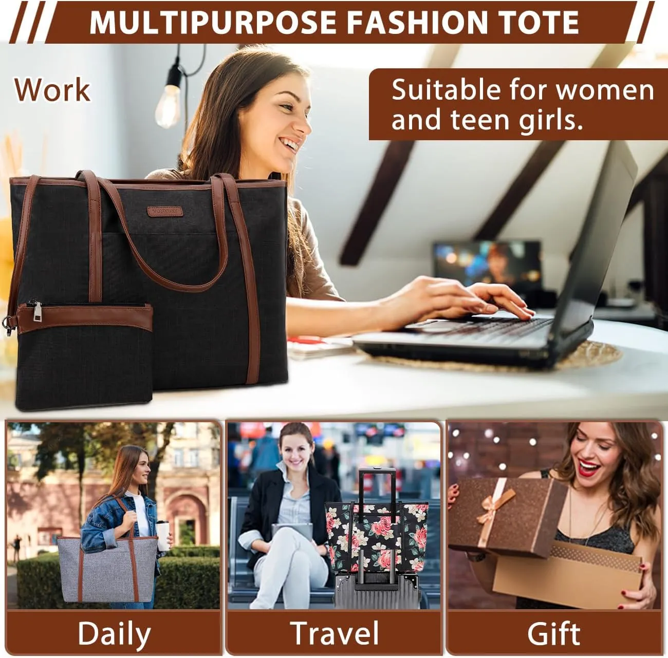 VX VONXURY Laptop Bag for Women,15.6 Inch Work Tote Professional Shoulder Handbag Ideal for Business Office