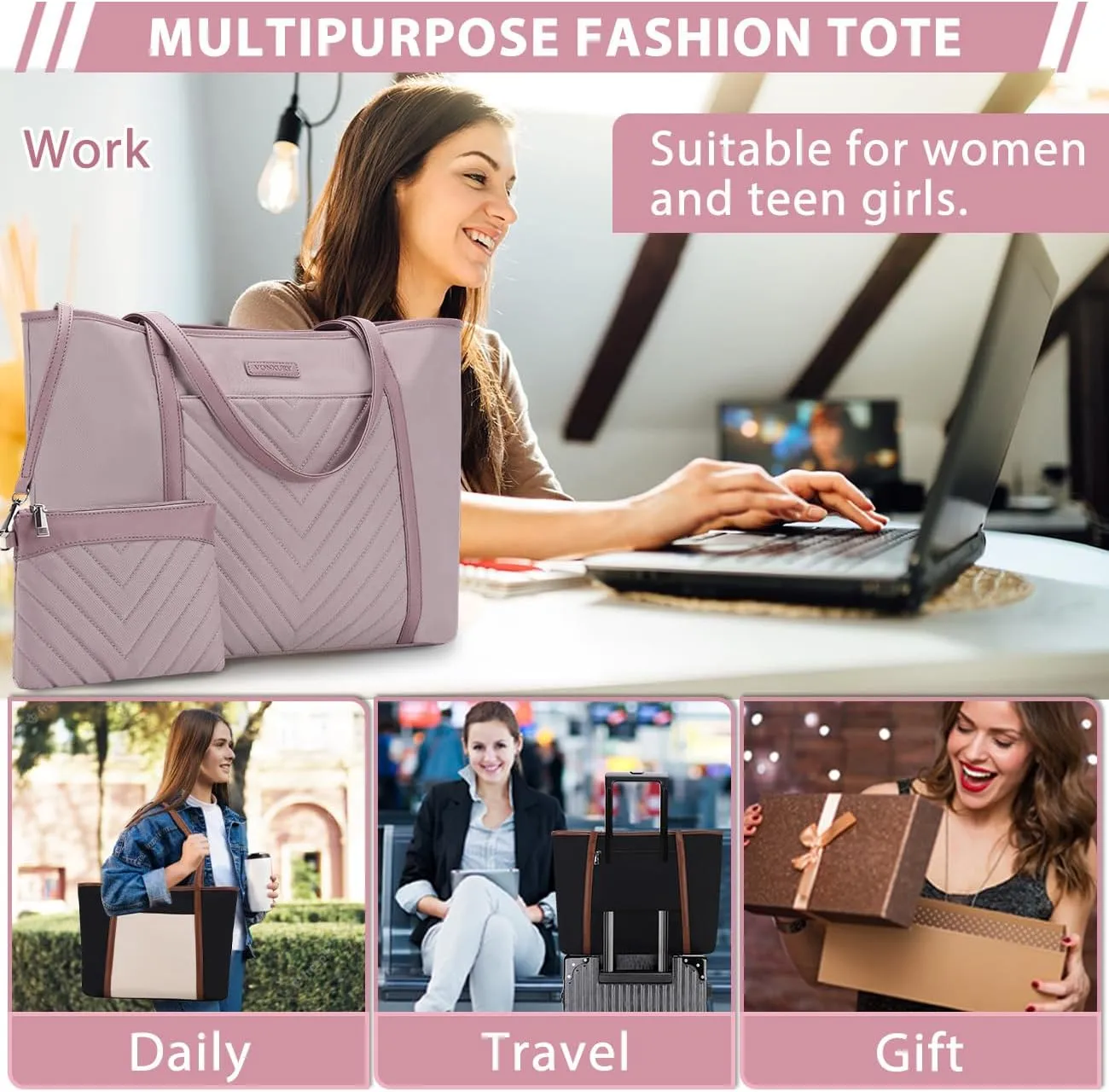 VX VONXURY Laptop Bag for Women,15.6 Inch Work Tote Professional Shoulder Handbag Ideal for Business Office
