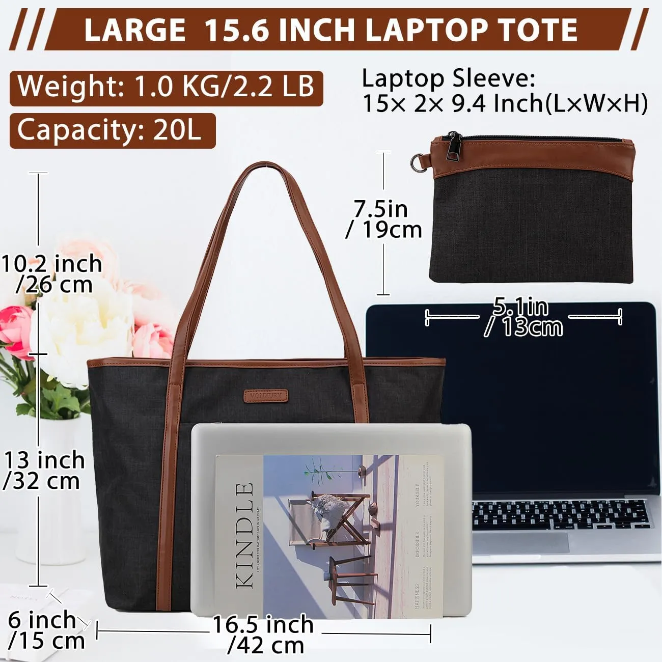 VX VONXURY Laptop Bag for Women,15.6 Inch Work Tote Professional Shoulder Handbag Ideal for Business Office