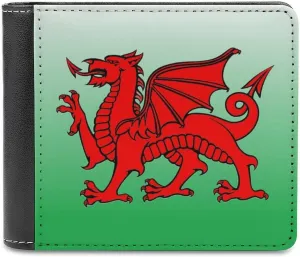 Wales Flag Welsh Dragon Men's Leather Minimalist Wallet Slim Bifold Wallet Purse With 6 Credit Card Pockets