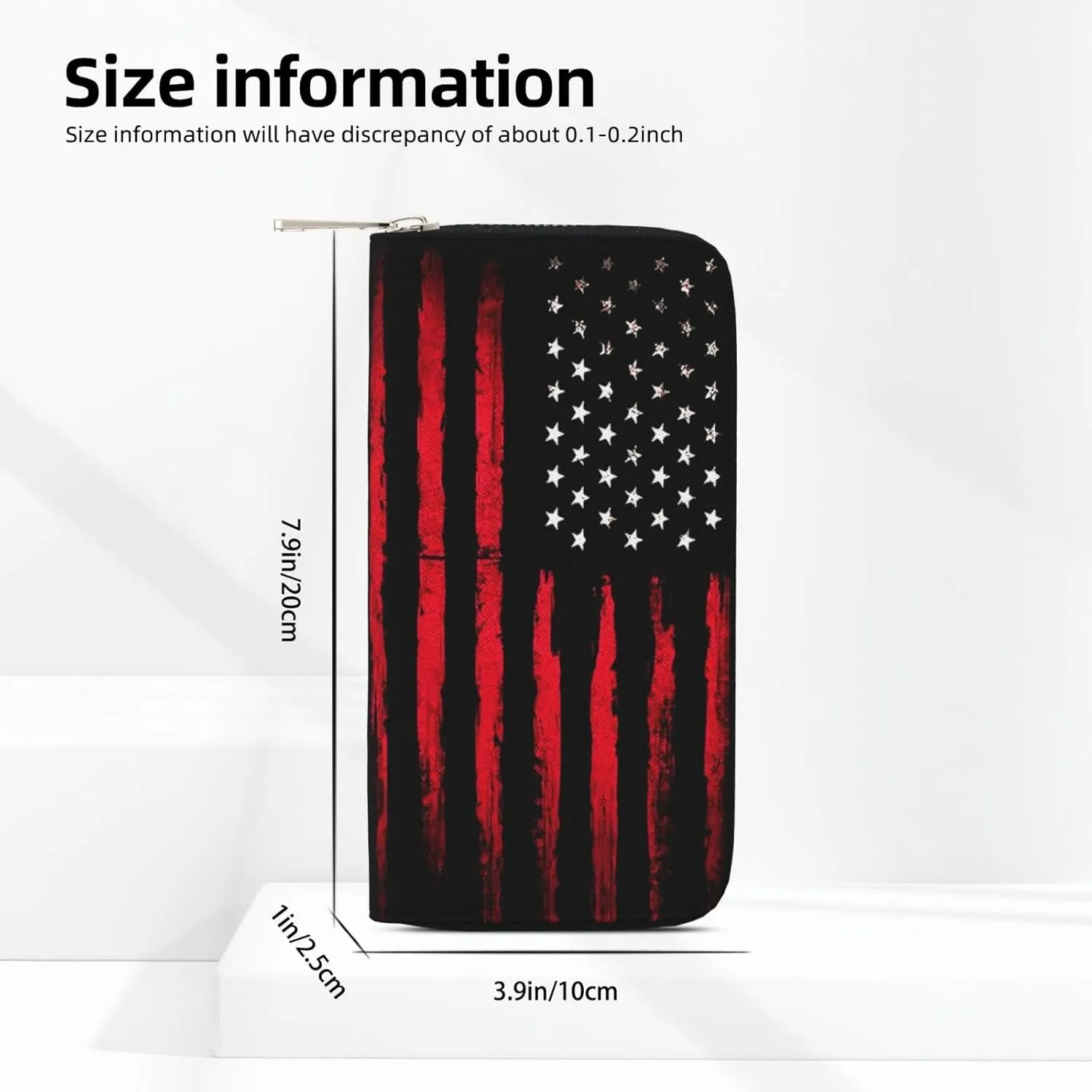 Wallet for Men PU Leather Credit Card Wallet, Cool Cash Clutch Long Purse Billfold with Zipper Coin Pocket Gift for Him Husband and Boyfriend Black Red American Flag 021