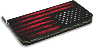 Wallet for Men PU Leather Credit Card Wallet, Cool Cash Clutch Long Purse Billfold with Zipper Coin Pocket Gift for Him Husband and Boyfriend Black Red American Flag 021