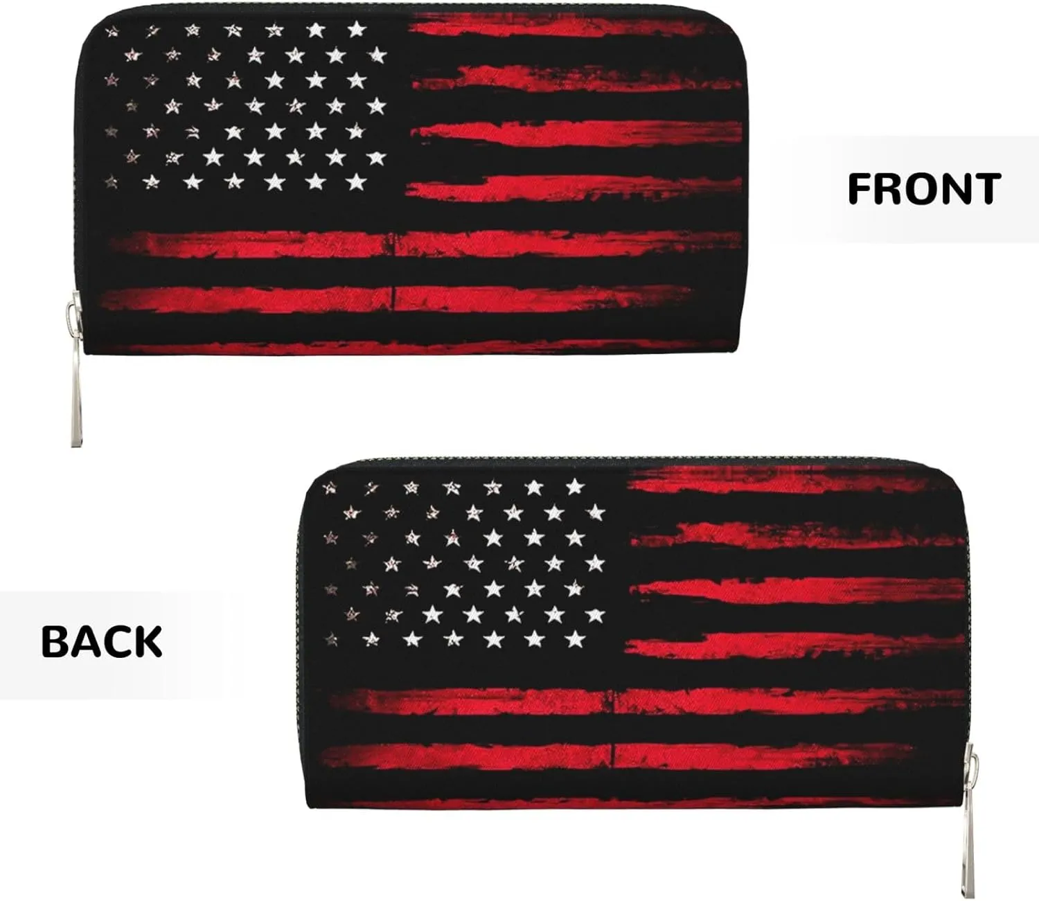 Wallet for Men PU Leather Credit Card Wallet, Cool Cash Clutch Long Purse Billfold with Zipper Coin Pocket Gift for Him Husband and Boyfriend Black Red American Flag 021