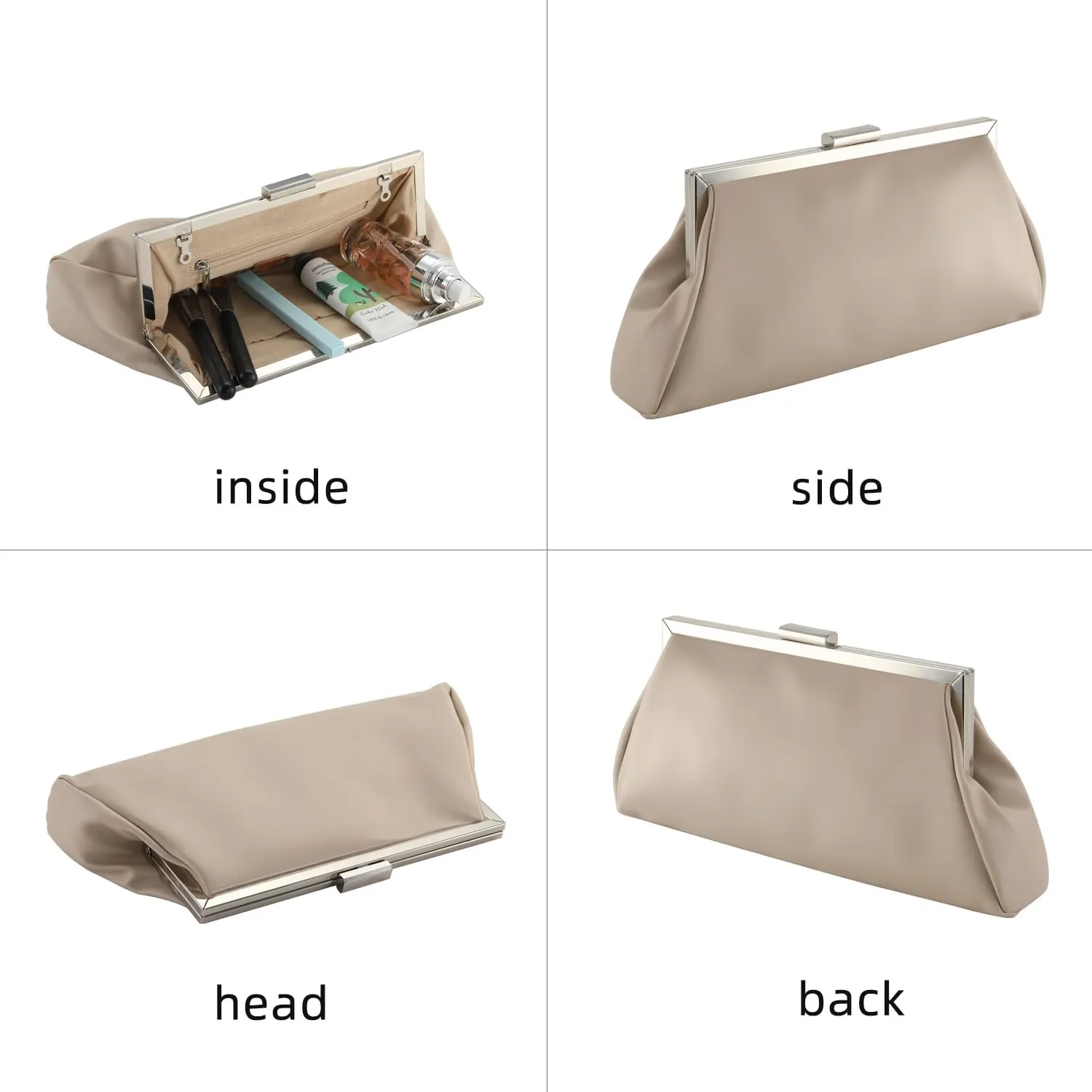 WALLYN'S Elegant Pleated Leather Clutch Purse,Soft Pleated Evening Handbag for Women Formal,Weddings,Proms,Cocktail-Gemma