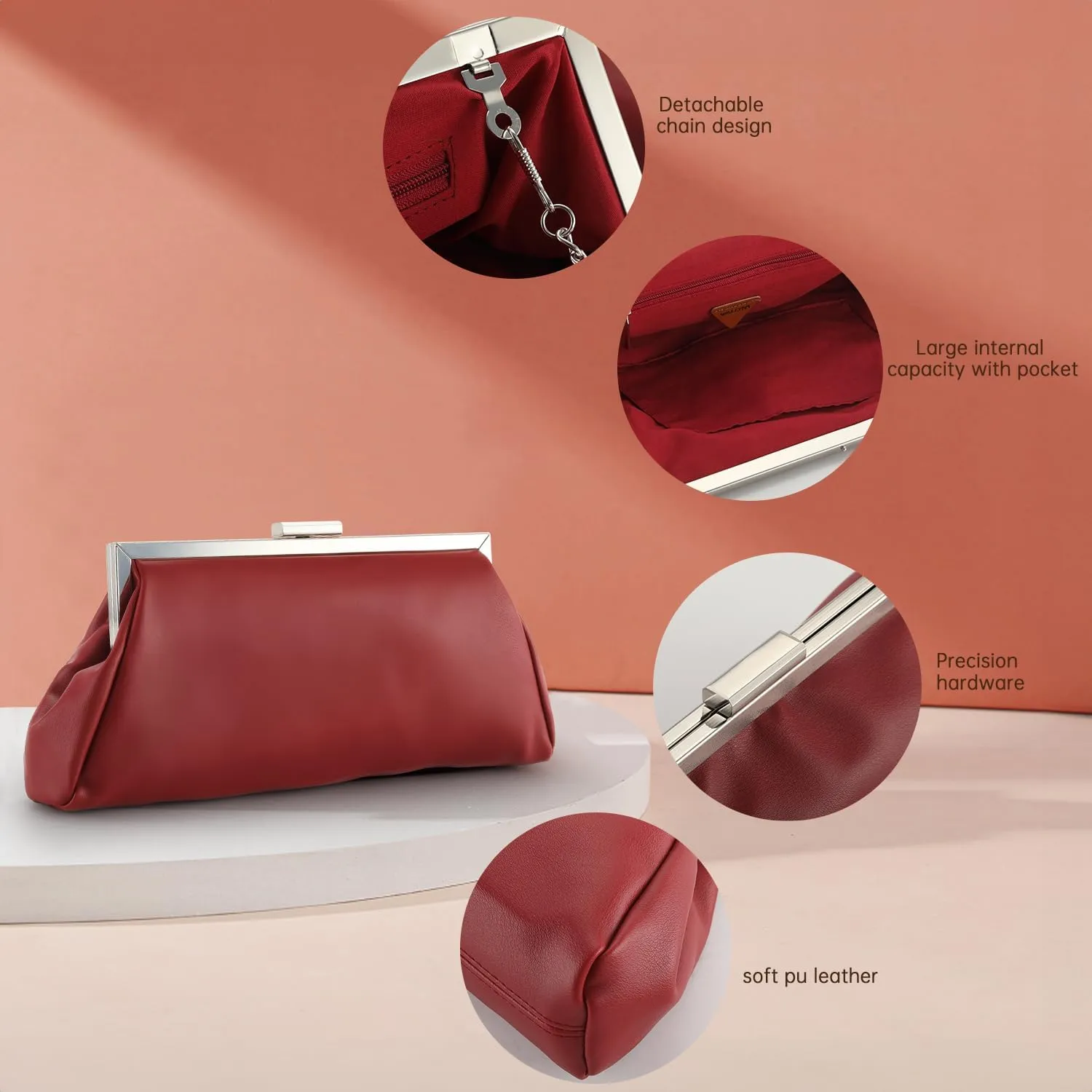 WALLYN'S Elegant Pleated Leather Clutch Purse,Soft Pleated Evening Handbag for Women Formal,Weddings,Proms,Cocktail-Gemma