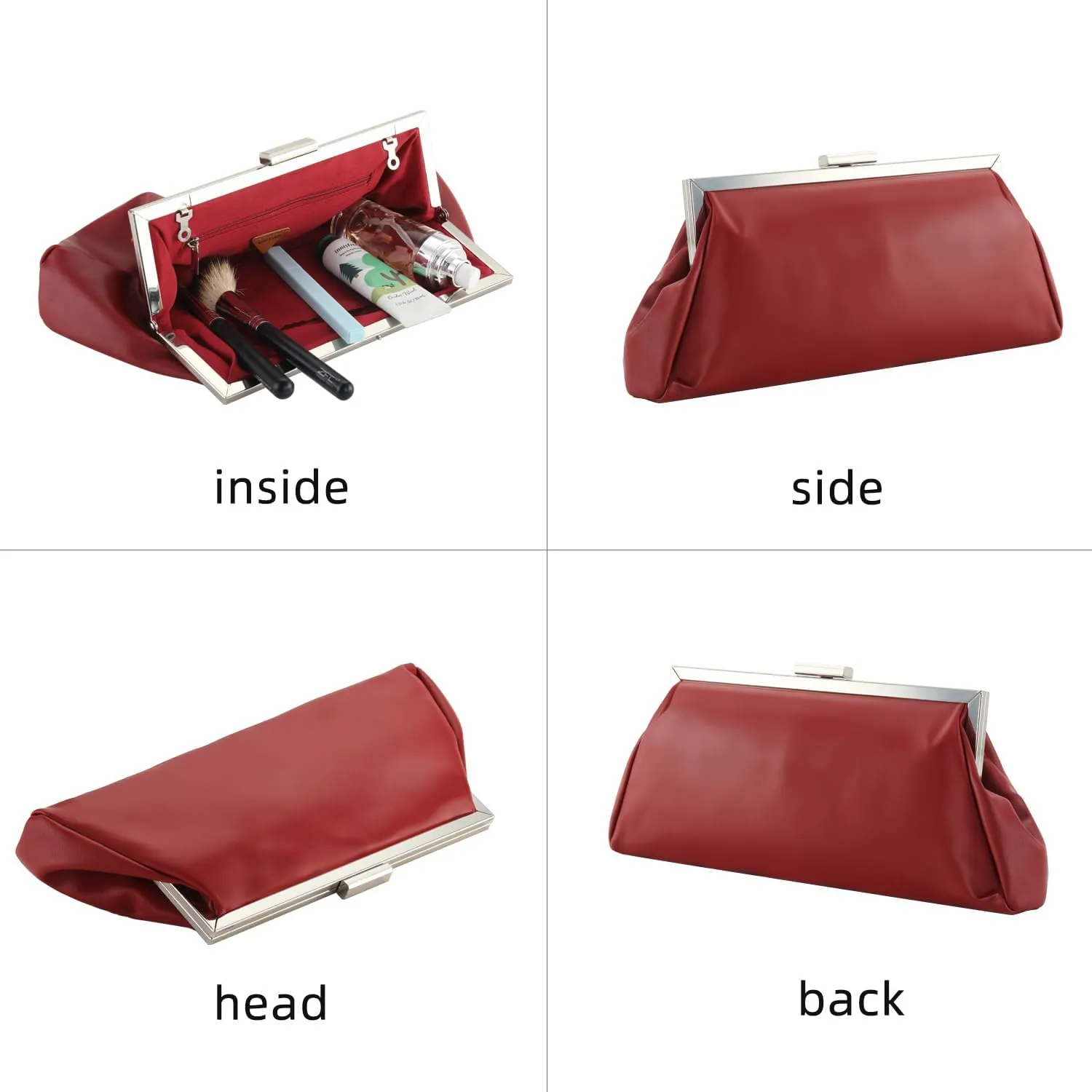 WALLYN'S Elegant Pleated Leather Clutch Purse,Soft Pleated Evening Handbag for Women Formal,Weddings,Proms,Cocktail-Gemma