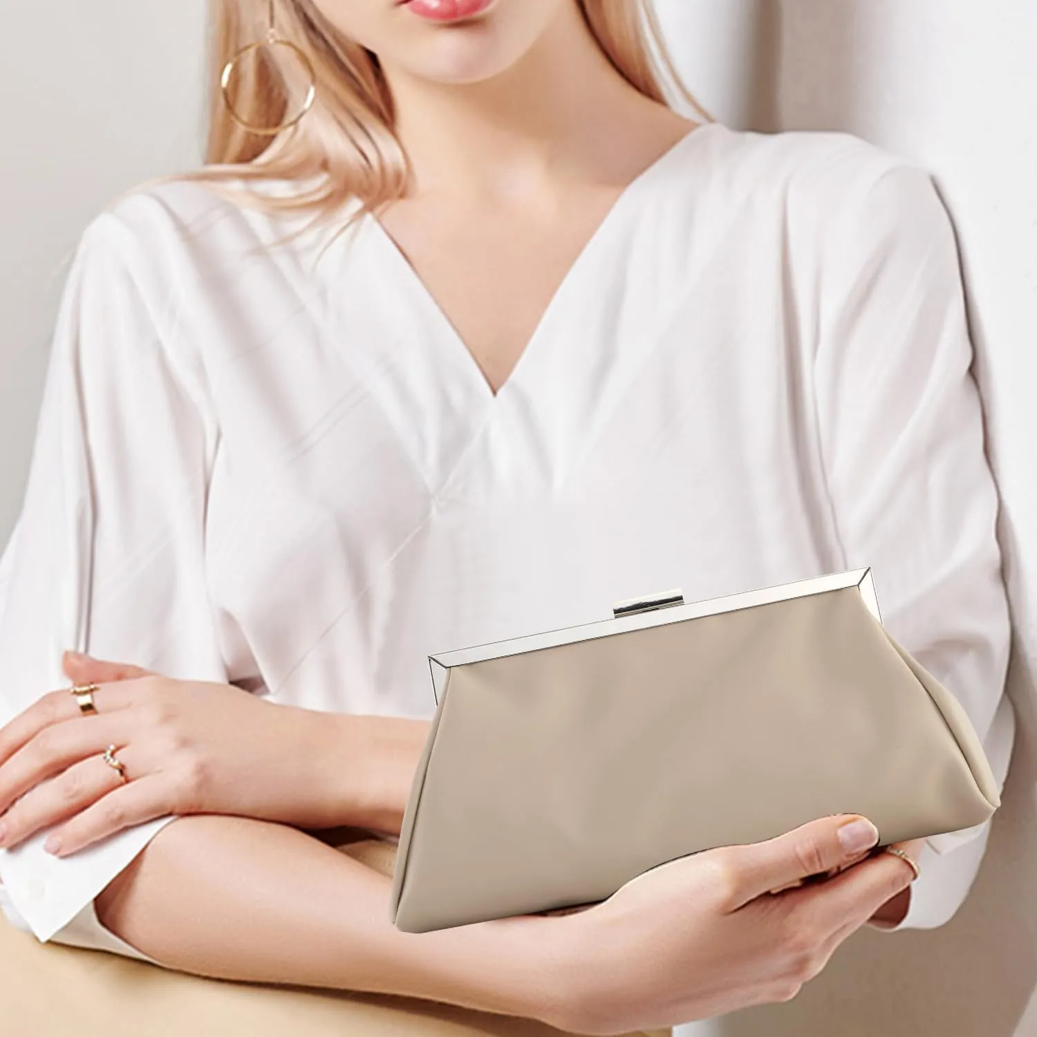 WALLYN'S Elegant Pleated Leather Clutch Purse,Soft Pleated Evening Handbag for Women Formal,Weddings,Proms,Cocktail-Gemma