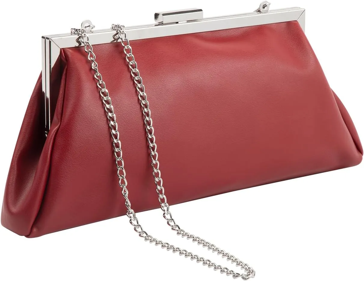 WALLYN'S Elegant Pleated Leather Clutch Purse,Soft Pleated Evening Handbag for Women Formal,Weddings,Proms,Cocktail-Gemma