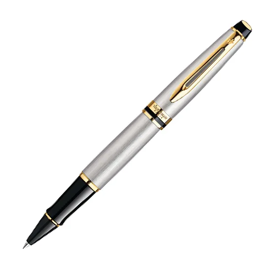 Waterman Expert Brushed Steel Gold Trim Rollerball
