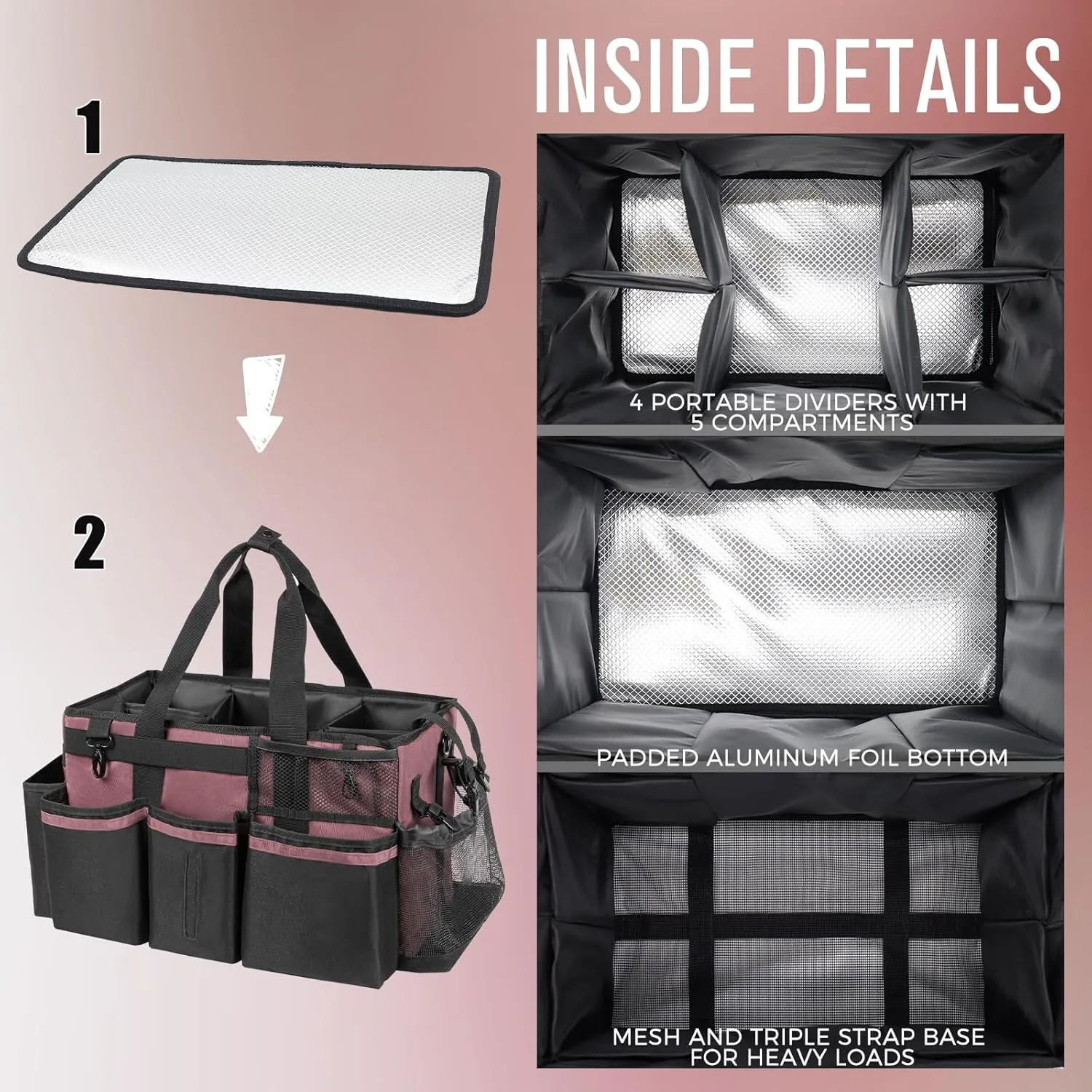 Wearable Cleaning Caddy, Cleaning Caddy Supplies Organizer with Handle & Shoulder Straps for Housekeepers, Under Sink & Car Cleaning Tool Organizers Bag with 4 Foldable Divider (LotusPink)