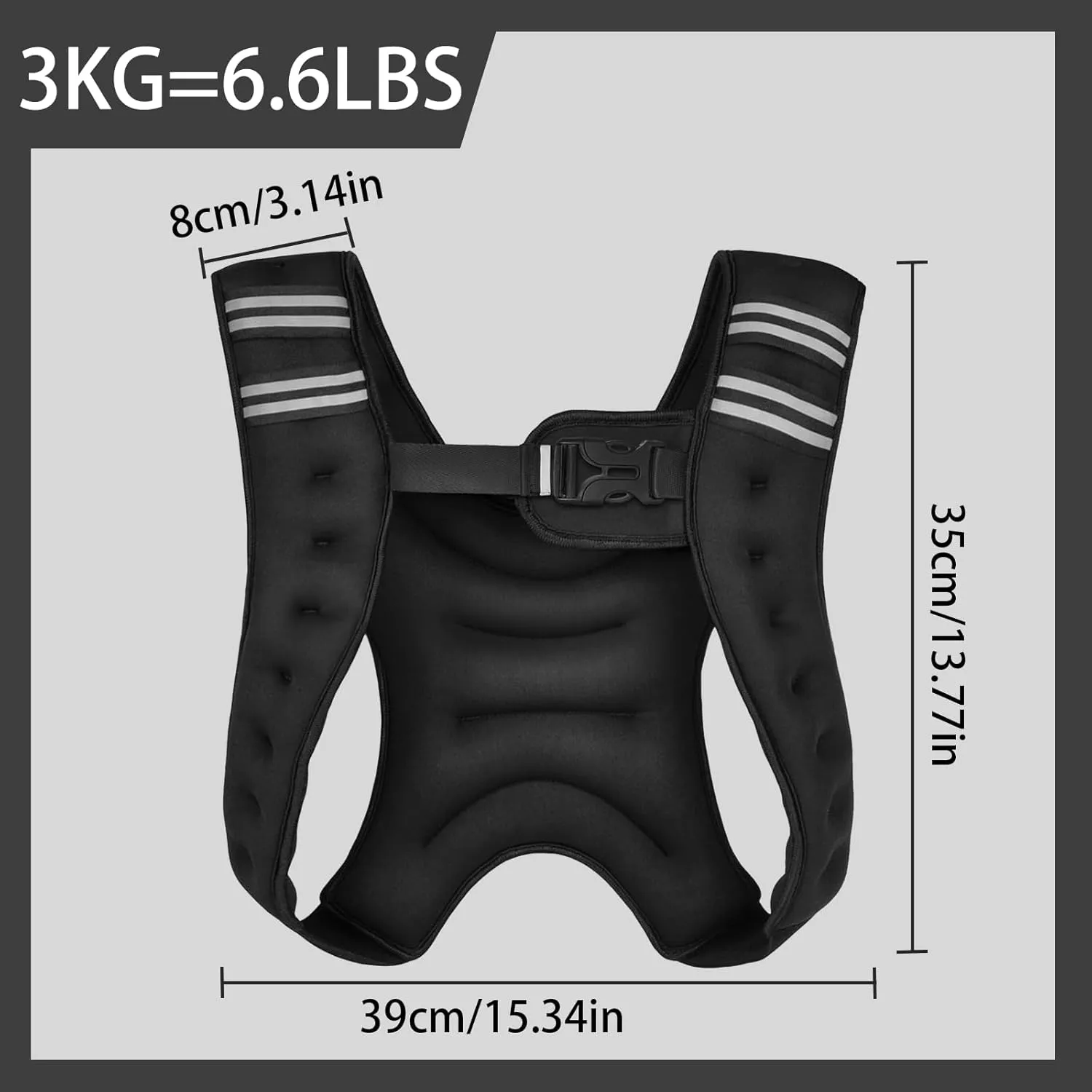 Weighted Vest, 6.5lb/3KG Weight Vest with Reflective Stripe, Body Weight Vests Adjustable for Men, Women Workout, Strength Training, Running, Walking, Jogging, Cardio, Weighted Workout