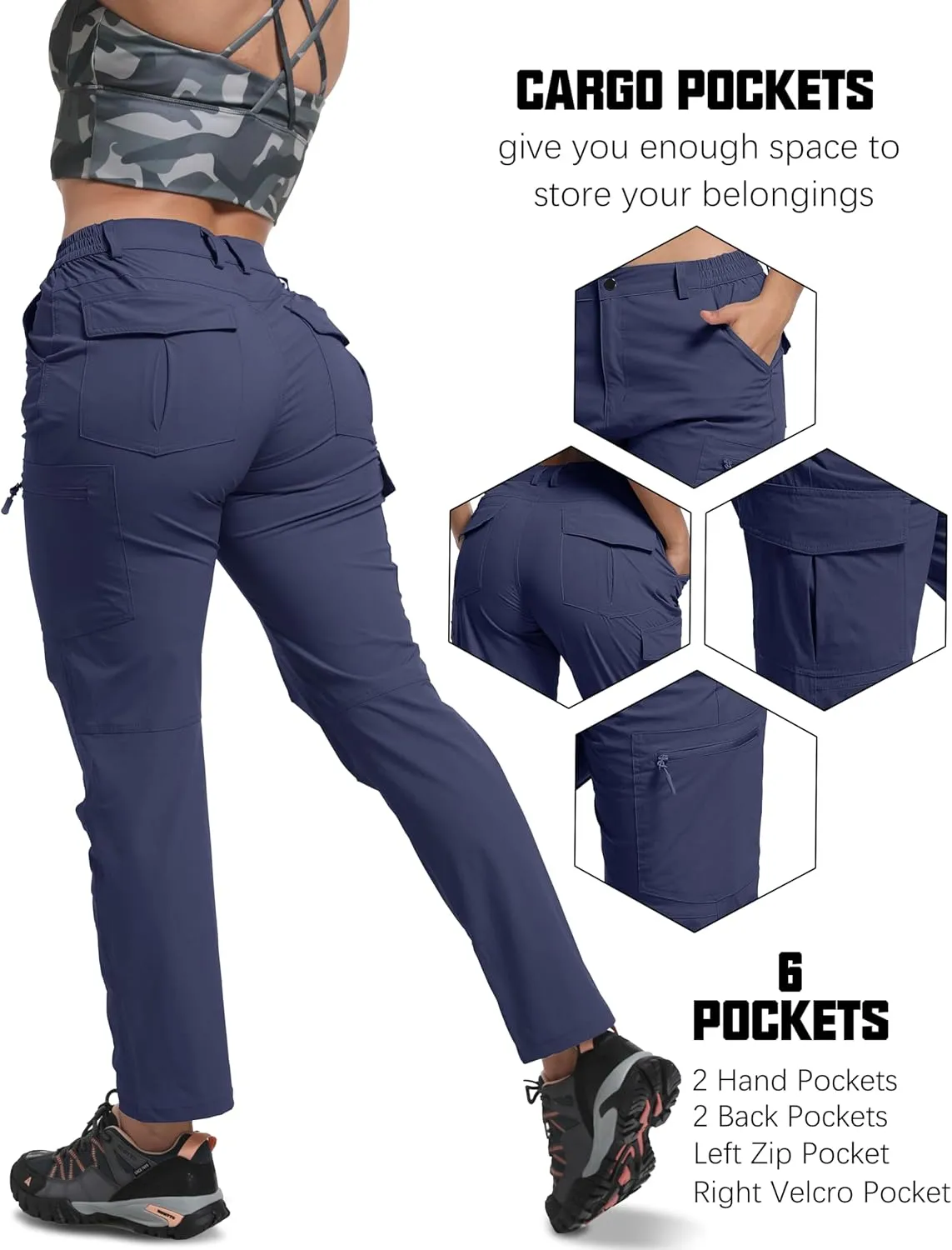 WENRONSTA Women's Hiking Cargo Pants Lightweight Quick Dry Waterproof UPF 50  Camping Fishing Travel Outdoor Work Pants