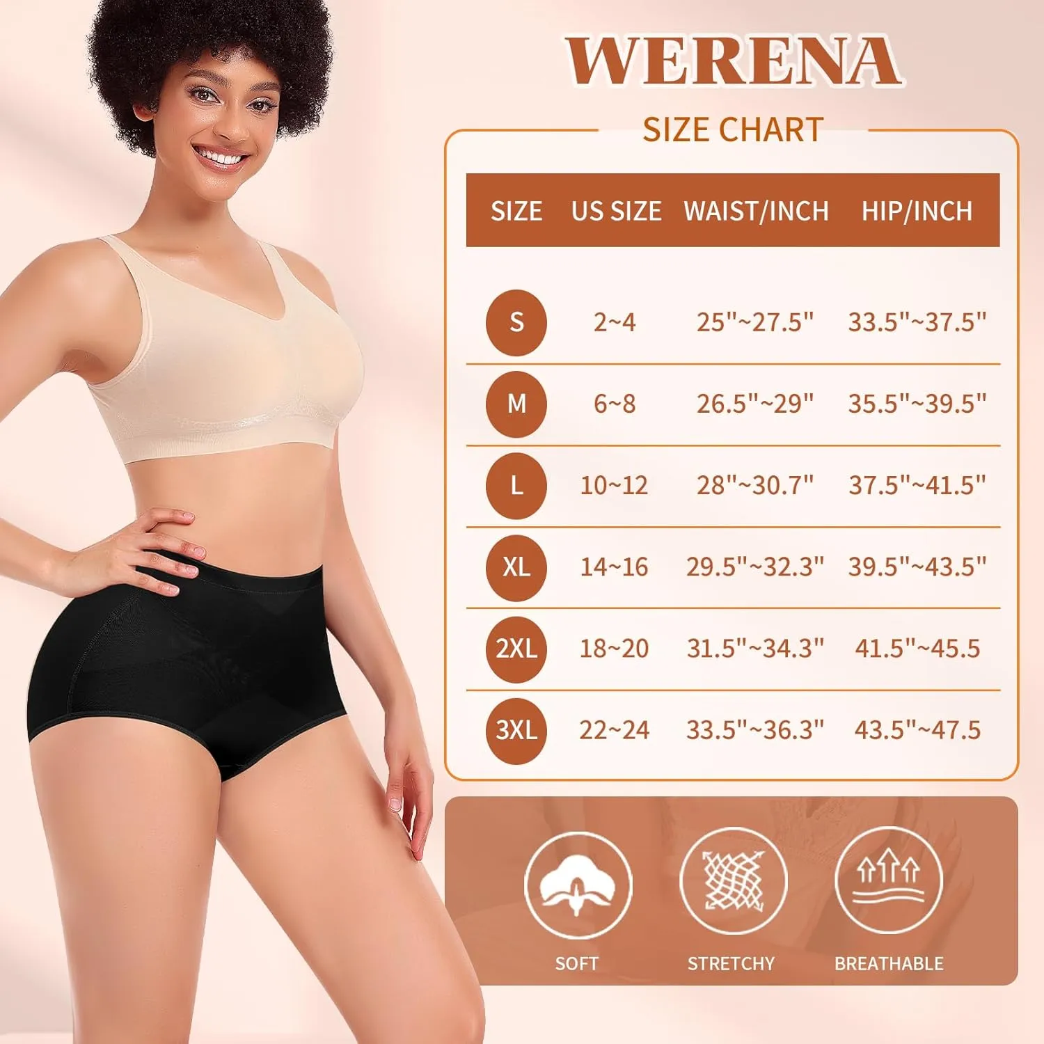 Werena Tummy Control Shapewear for Women Shaping Panties Underwear High Waisted Cincher Body Shaper Slimming Panty Girdle