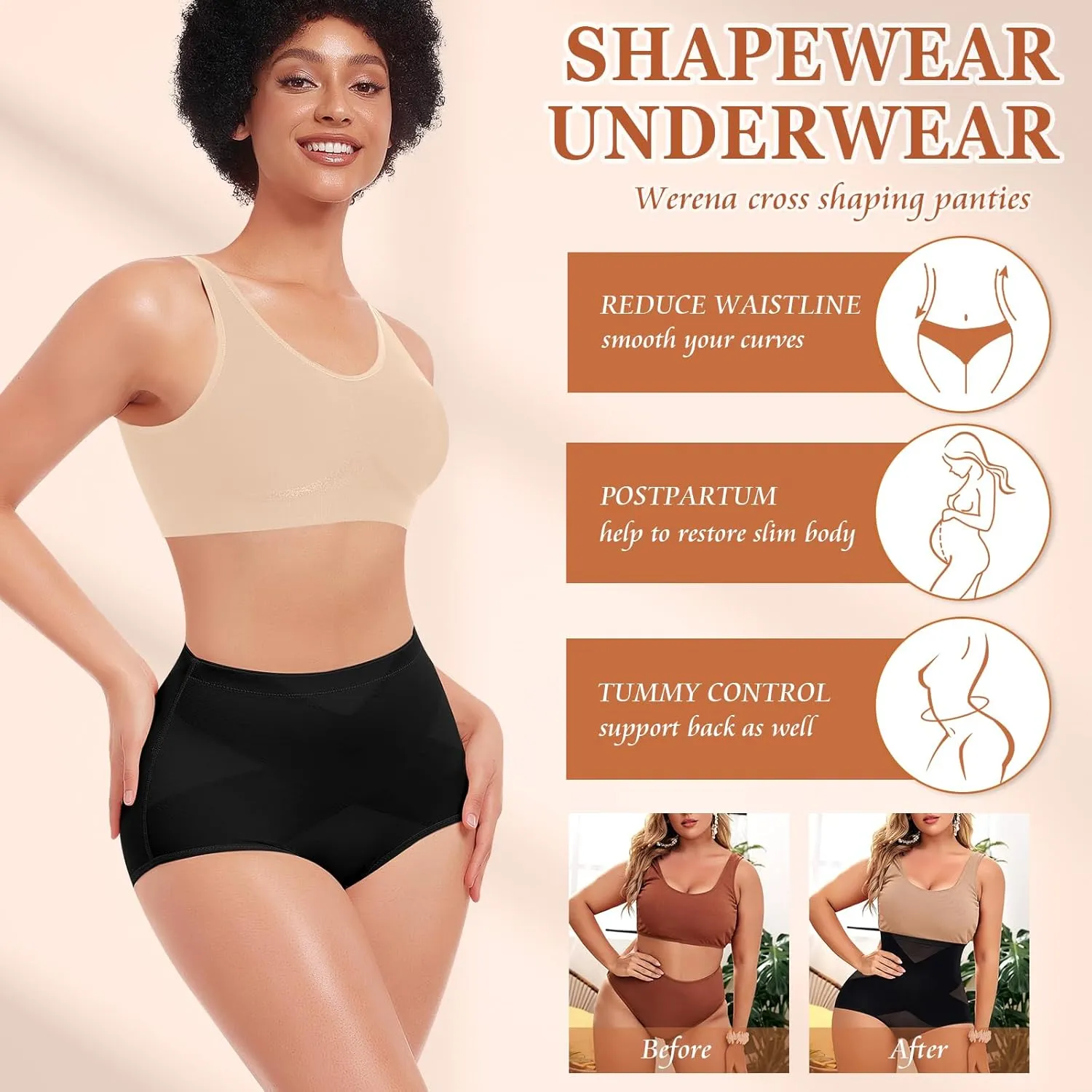 Werena Tummy Control Shapewear for Women Shaping Panties Underwear High Waisted Cincher Body Shaper Slimming Panty Girdle