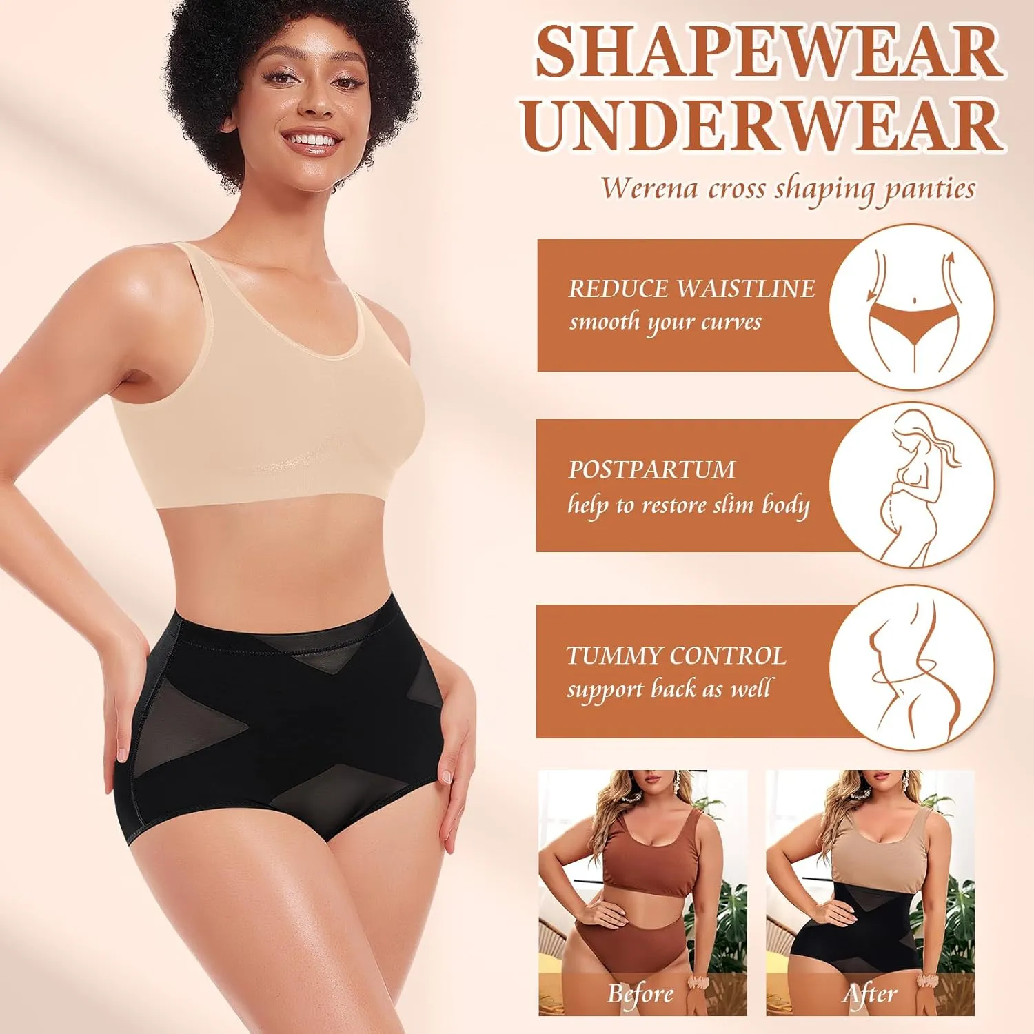 Werena Tummy Control Shapewear for Women Shaping Panties Underwear High Waisted Cincher Body Shaper Slimming Panty Girdle