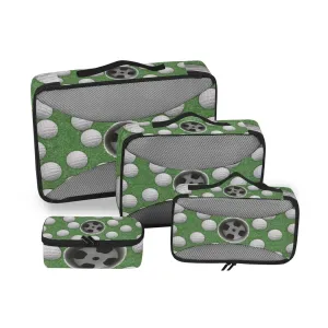 White Golf Balls on Green Missed Target 4 Set Packing Cubes, Travel Packing Organizers, 600D Oxford Cloth Toiletry Storage Bag, Luggage Mesh Bags for Accessories