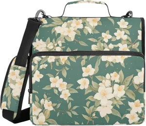 White Jasmine Green 1.5-Inch 3-Rings Zipper Binder with Shoulder Strap Includes Zip Pocket School Supplies Organizer for Middle School