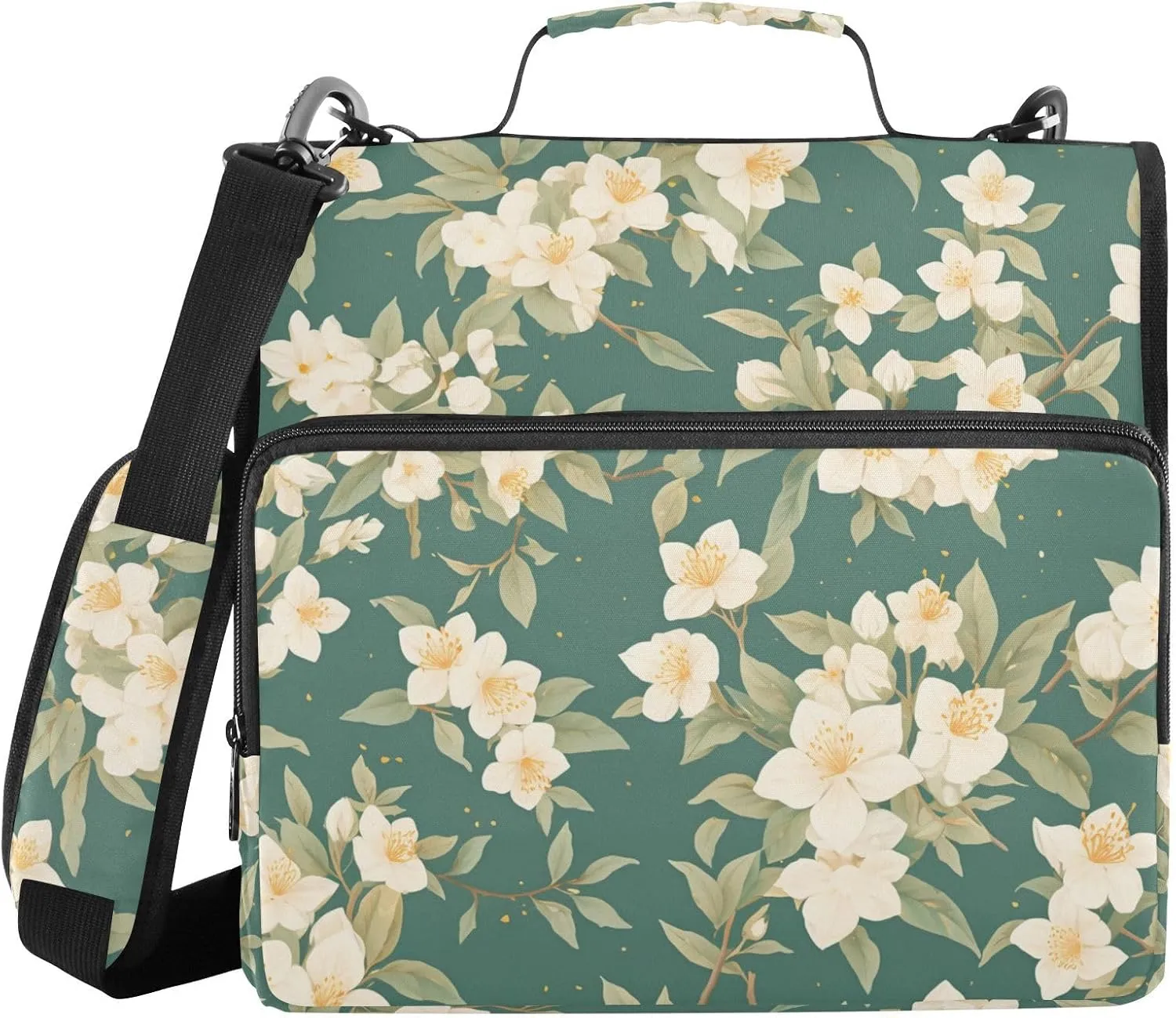 White Jasmine Green 1.5-Inch 3-Rings Zipper Binder with Shoulder Strap Includes Zip Pocket School Supplies Organizer for Middle School
