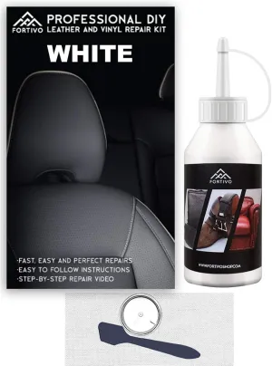 White Leather Repair Kit for Couches, Vinyl Repair for Furniture, Car Seats, Sofa, Jackets, Purses, Belts, Shoes, Works on Genuine, Italian, Bonded, PU Leather, No Heat Needed