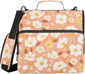White Yellow Little Flowers 3 Rings 1.5 inch Zipper Binder with Shoulder Strap & Handle Laege Capacity School Supplies Organizer for School and Office