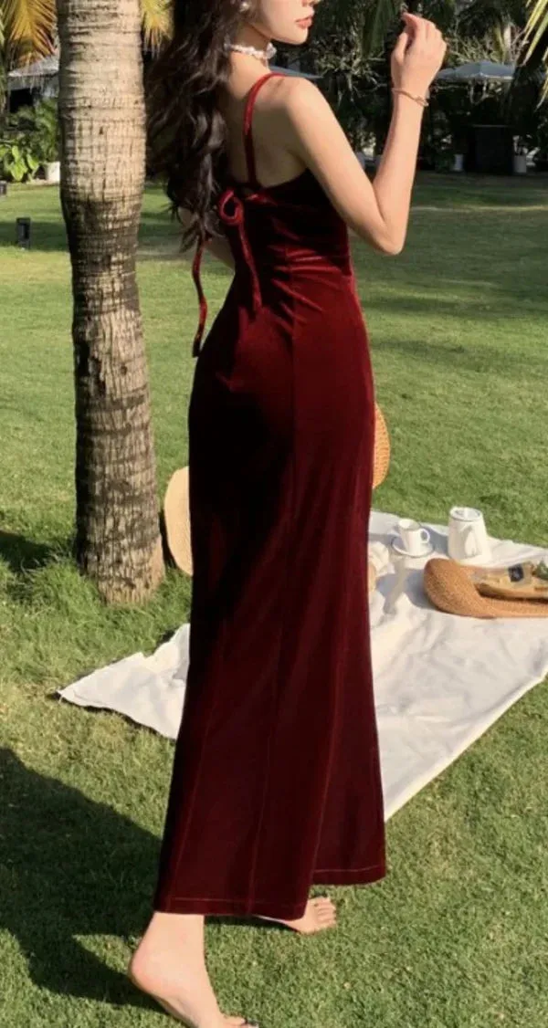 Wholesale Elegant Sweetheart Spaghetti Straps Long Evening Dress Velvet Prom Dress