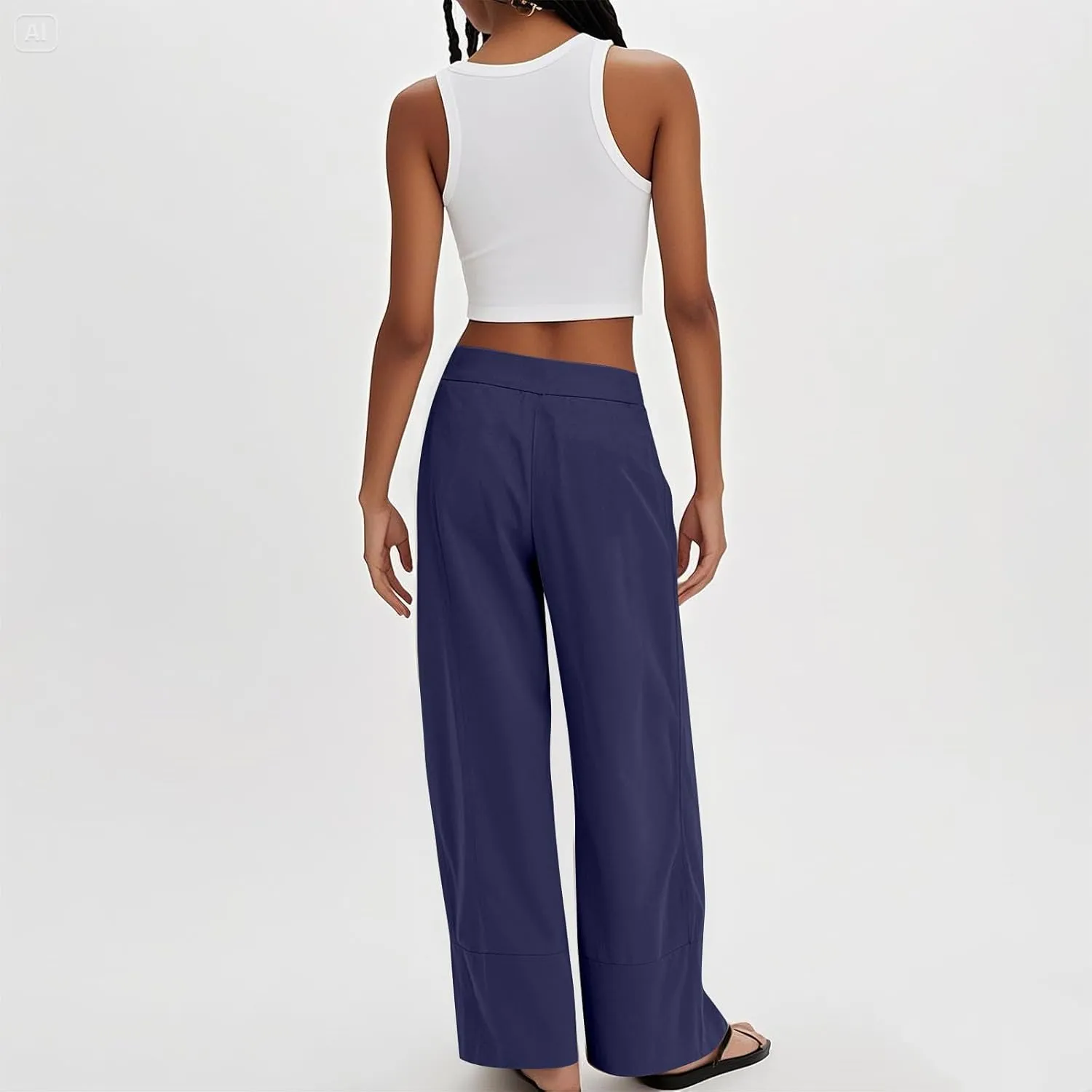 Wide Leg Linen Pants for Women Baggy Elastic High Waist Palazzo Pants Casual Summer Flowy Beach Trousers with Pockets