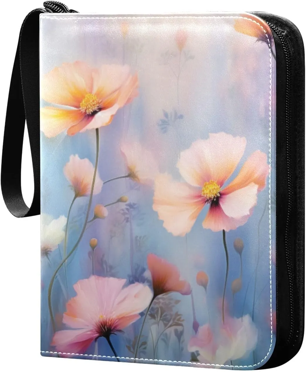 Wildflowers Painting Card Binder 4-Pockets, 400 Pockets Card Holder with 50 Removable Sleeves, Trading Card Collector Zipper Album Holder, Collector Album