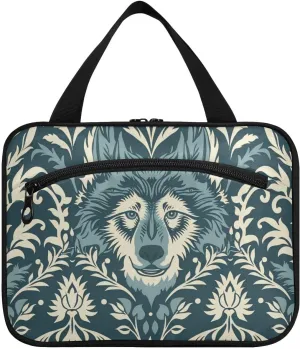 William Morris Style Design Wolf Teal hanging hanging travel toiletry bag with hook, designer waterproof for travel accessories bolsas para maquillaje de mujer L